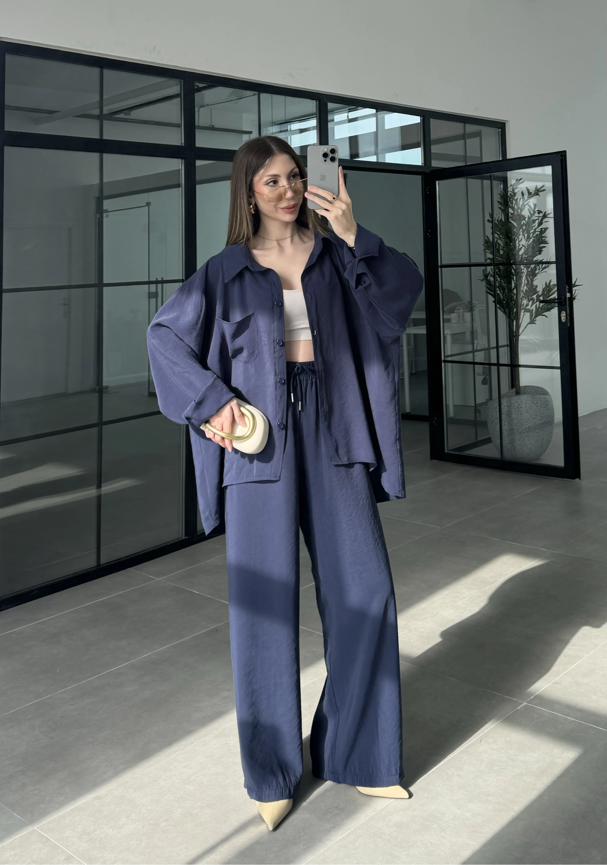 Fav Tensel Kumaş Oversize Lacivert Palazzo Takım