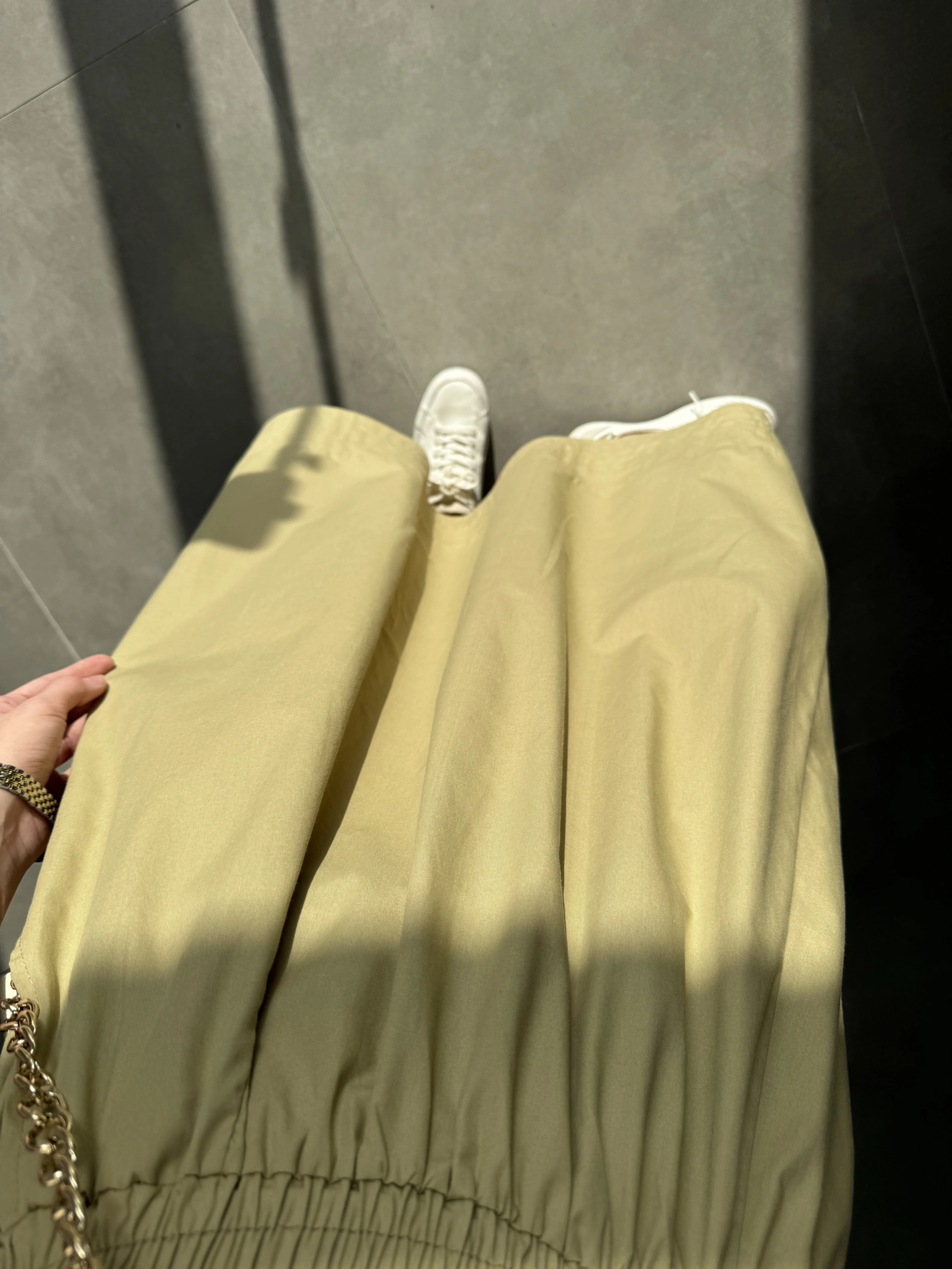 Poplin Kumaş Cepli Olive Etek