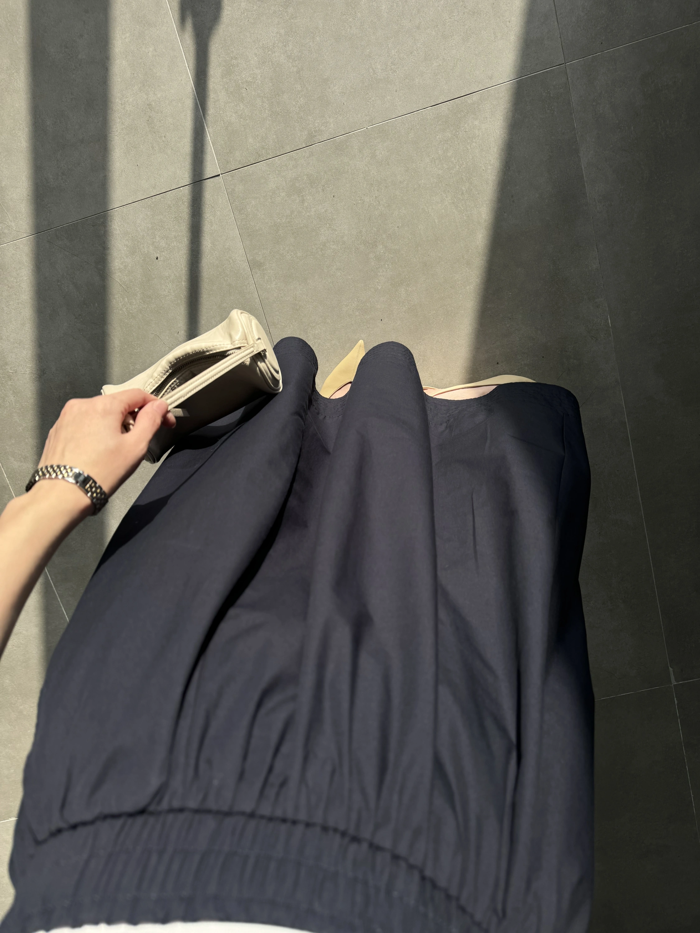 Poplin Kumaş Cepli Lacivert Etek