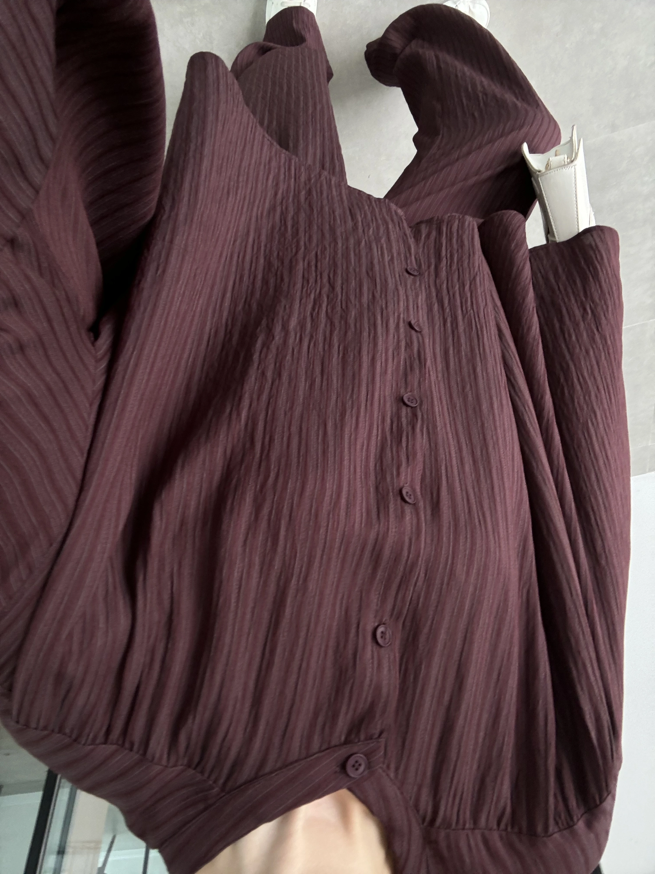 Yarasa Kol Oversize Çizgili Bordo Takım