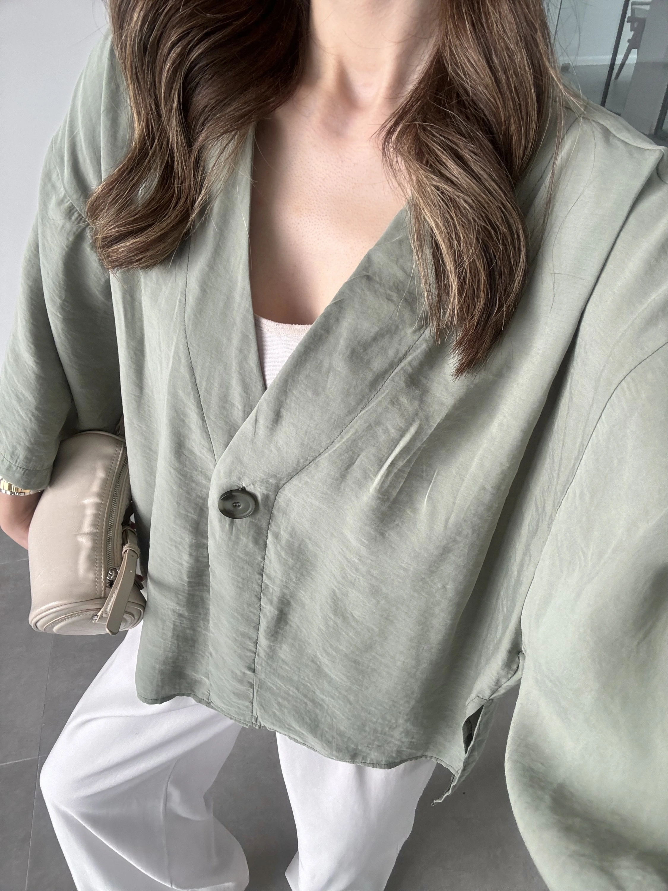 Sofi Tek Düğme Oversize Tensel Çağla Gömlek