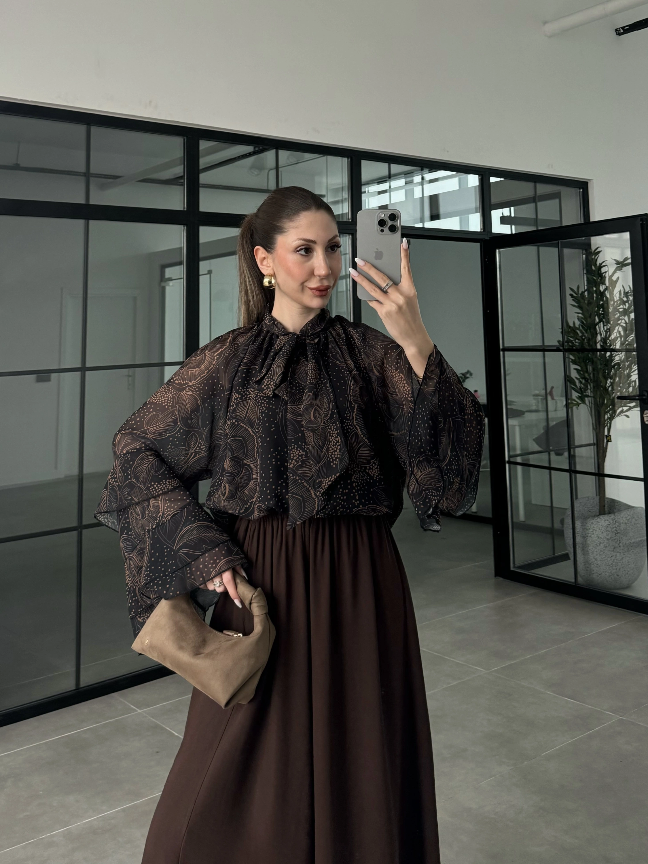 Ruffle Vintage Önü Bağlamalı Şifon Bluz