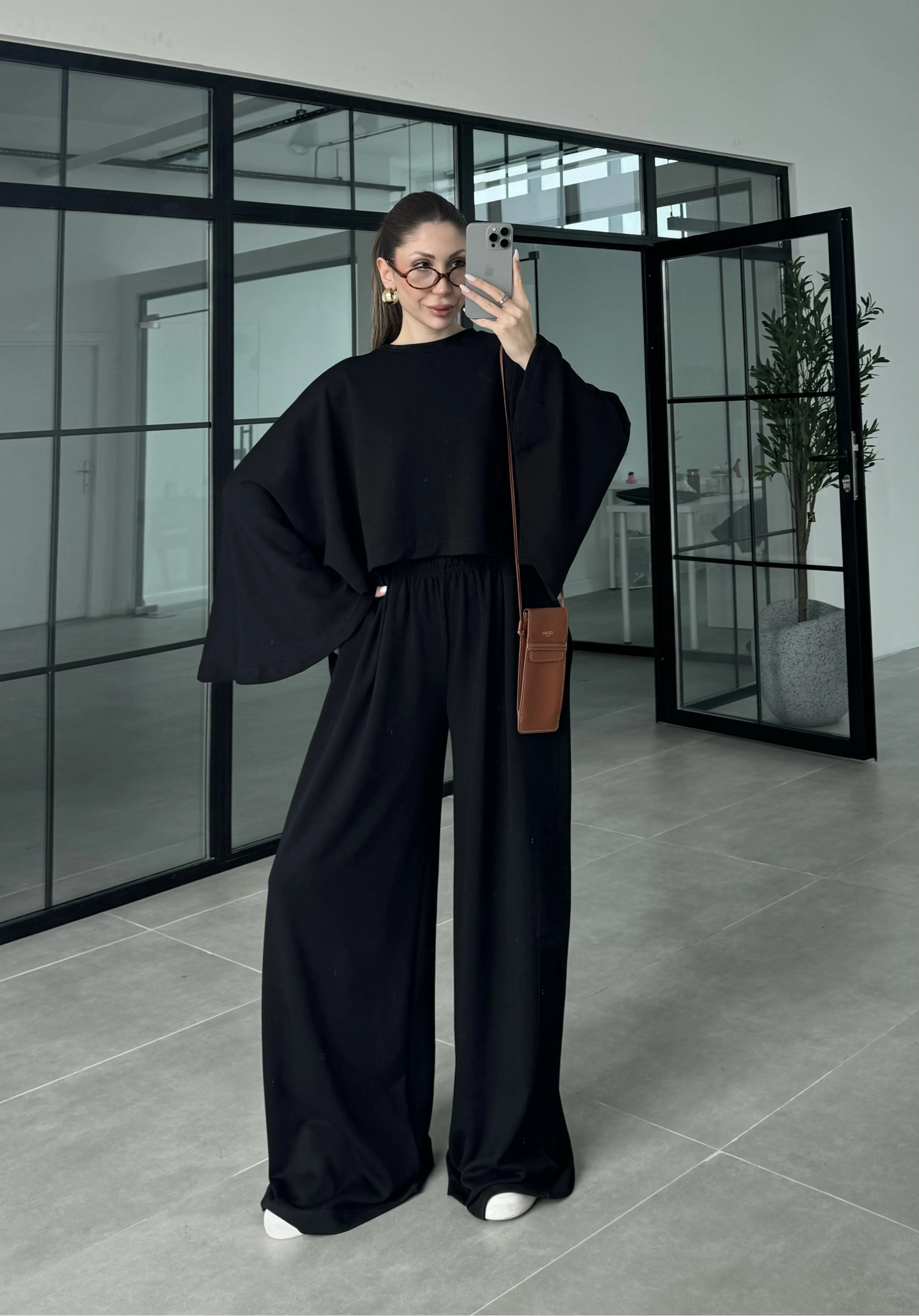 Modal Kumaş Yarasakol Oversize Siyah Takım