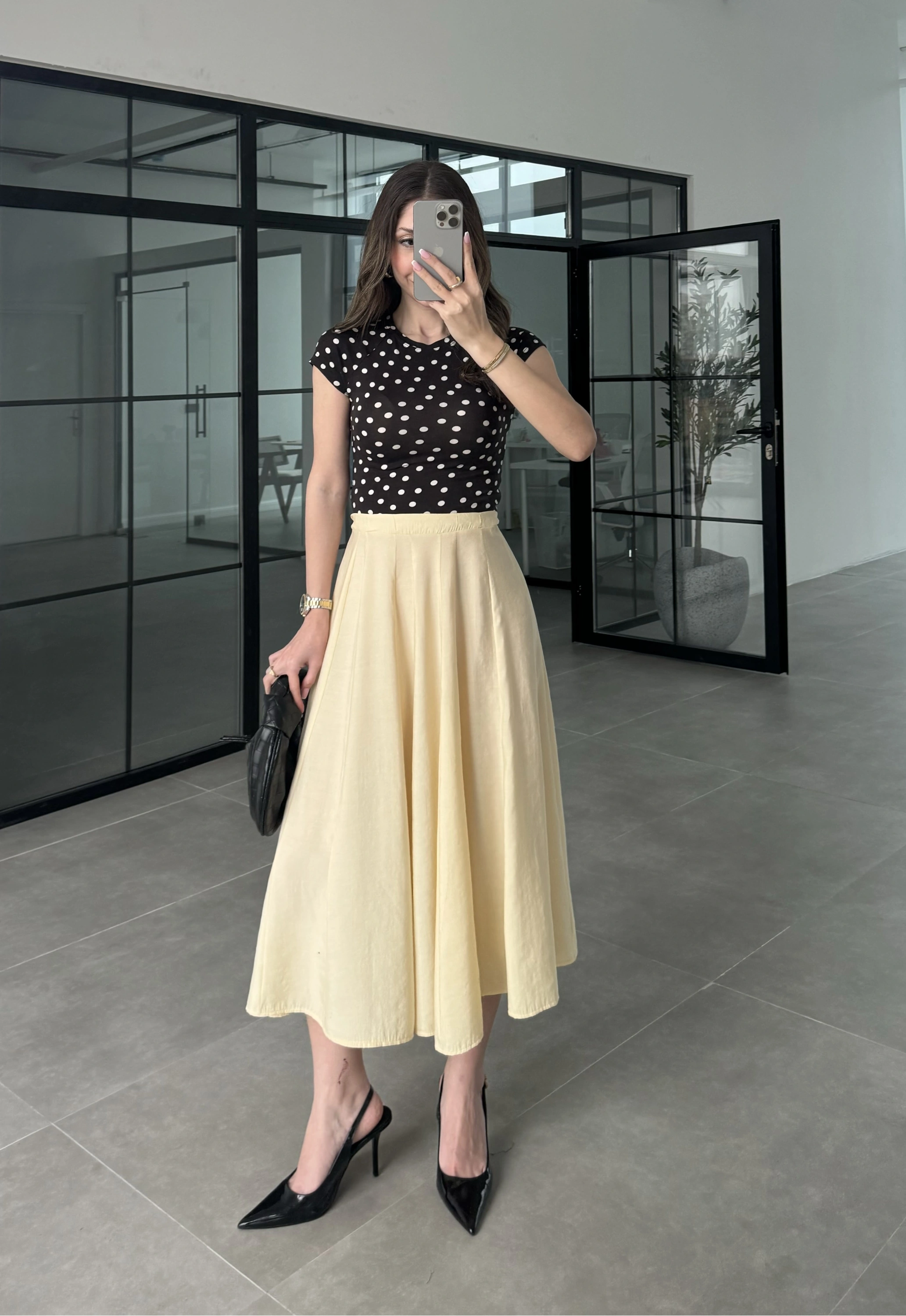 Puantiyeli Likralı Siyah Crop