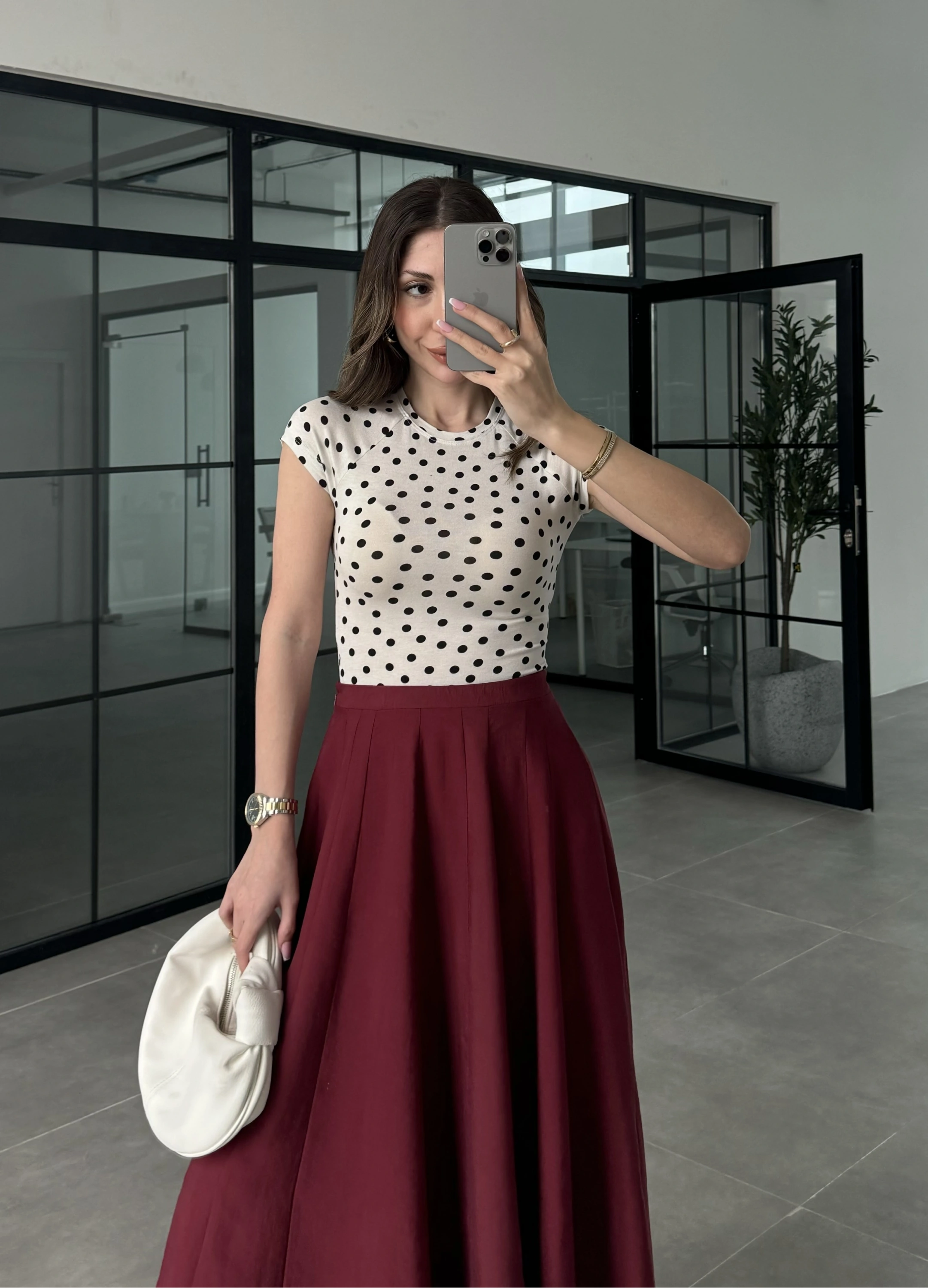 Puantiyeli Likralı Beyaz Crop