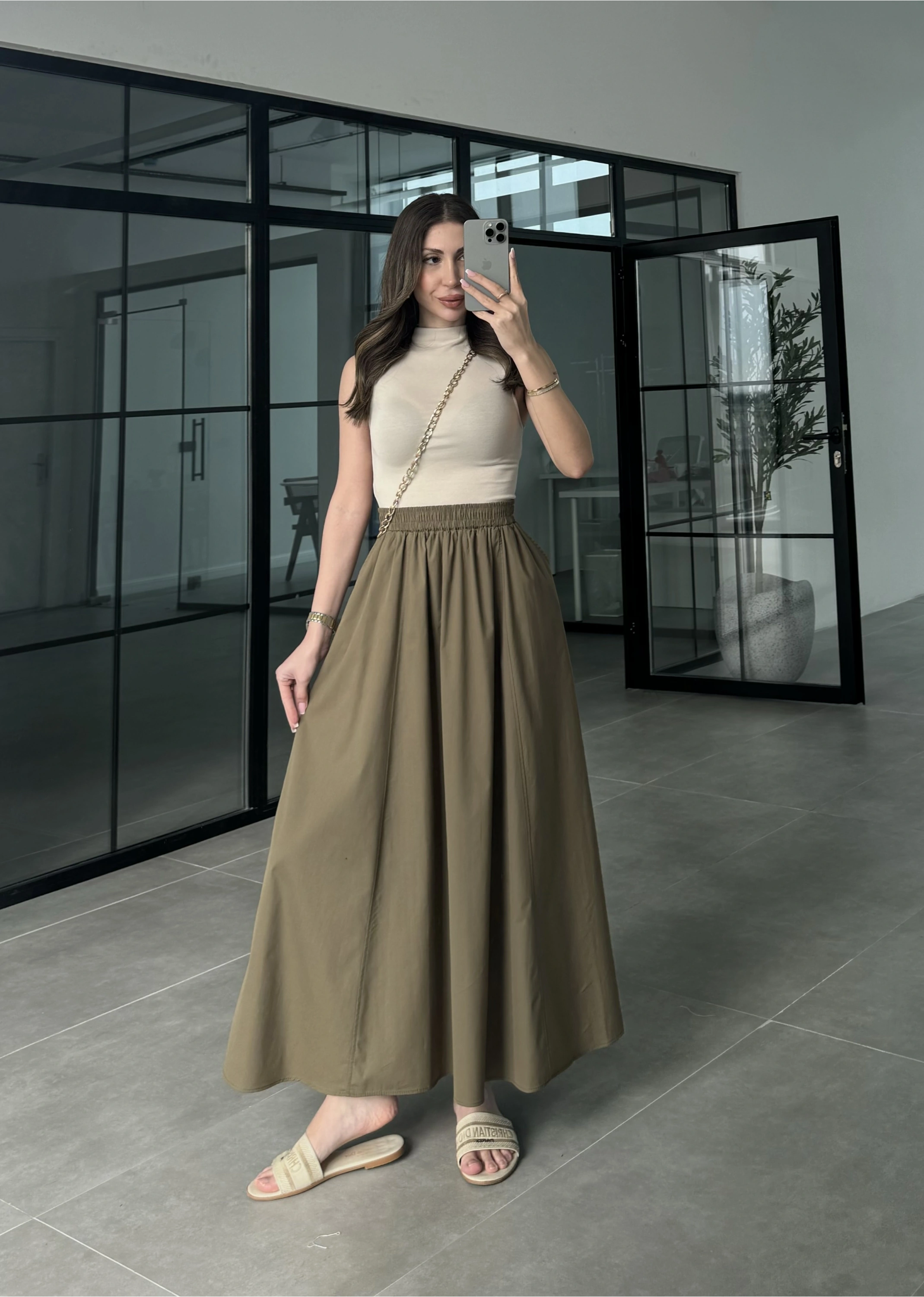 Poplin Kumaş Premium Haki Etek