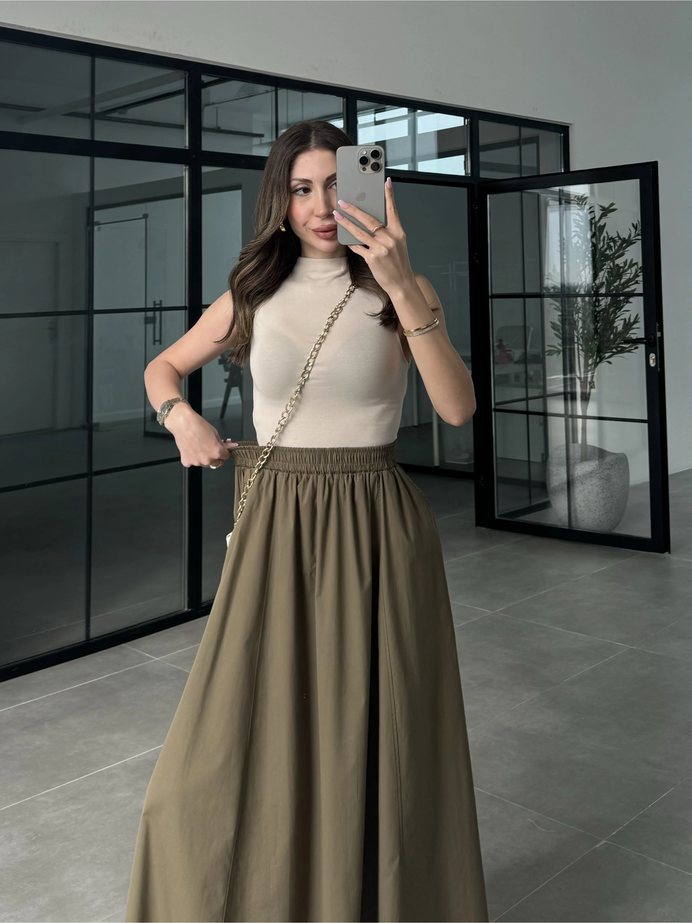 Poplin Kumaş Premium Haki Etek