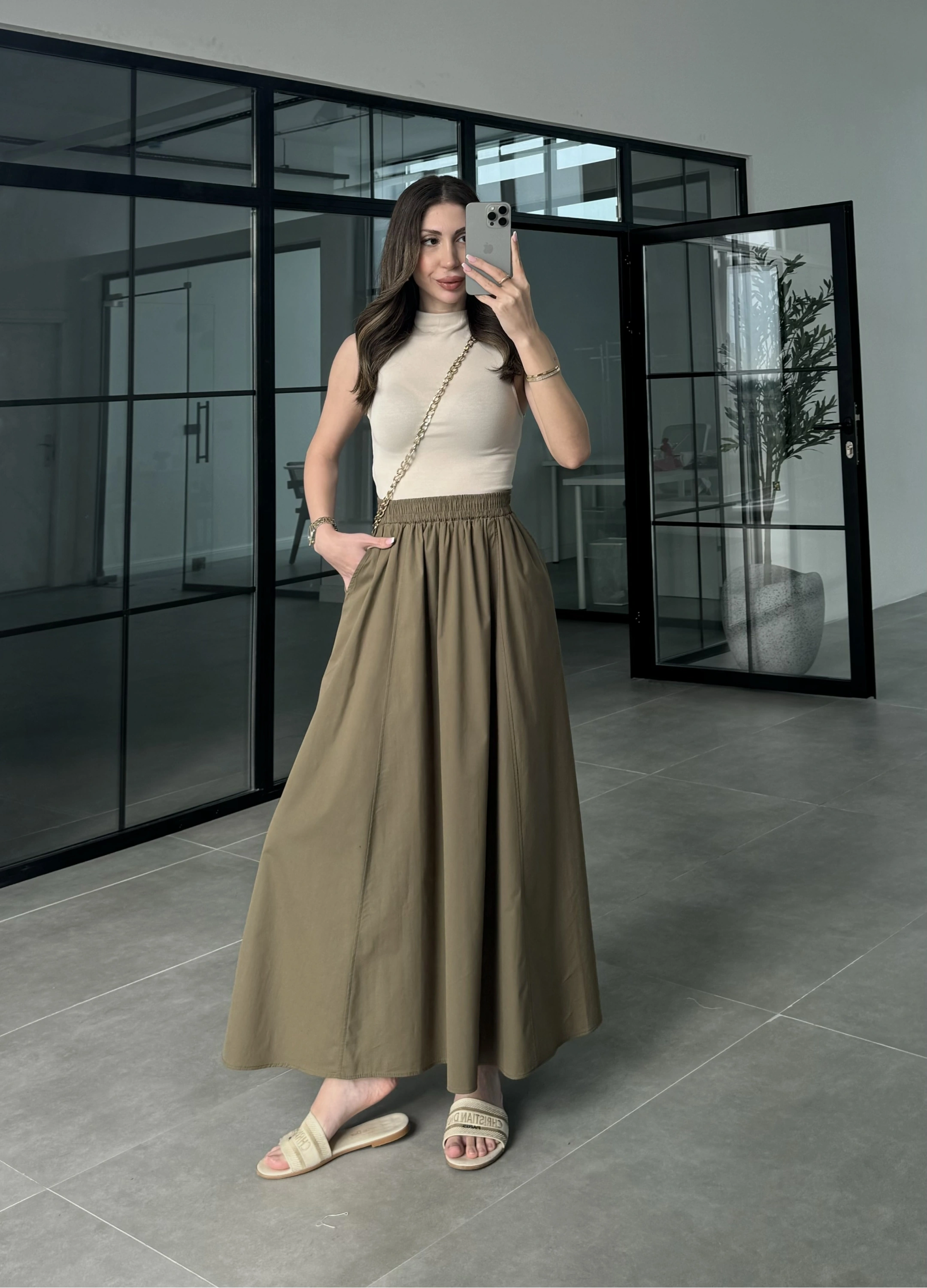 Poplin Kumaş Premium Haki Etek