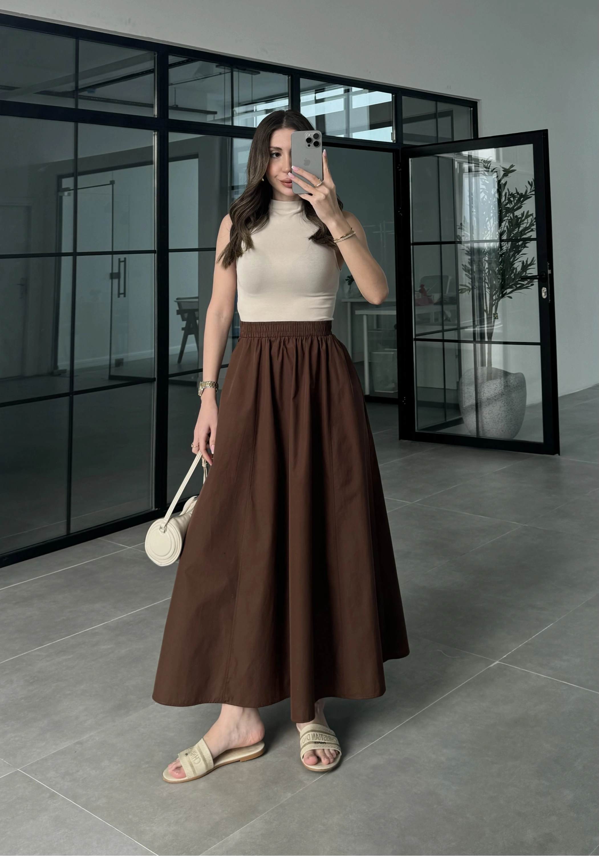 Poplin Kumaş Premium Kahve Etek
