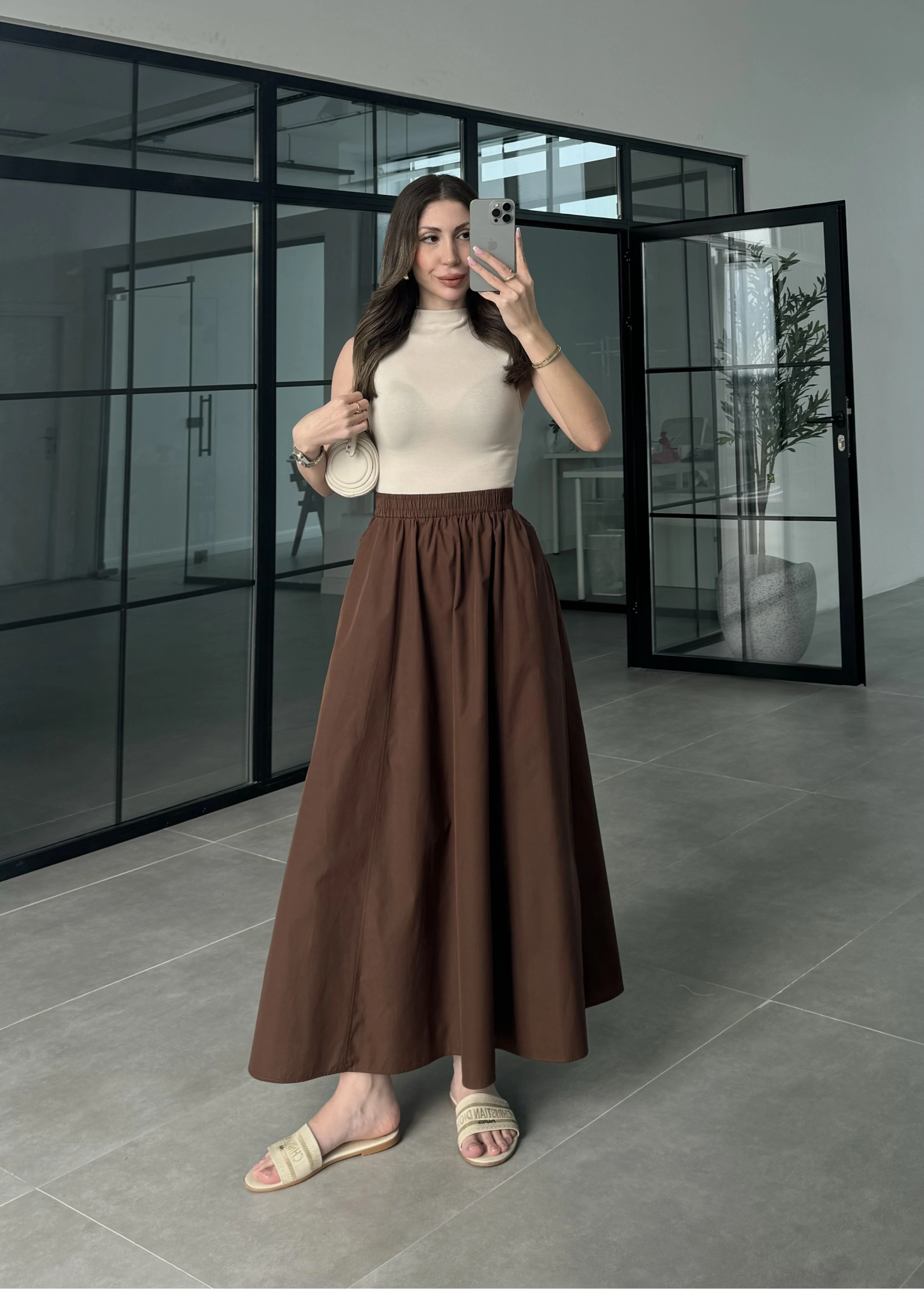 Poplin Kumaş Premium Kahve Etek