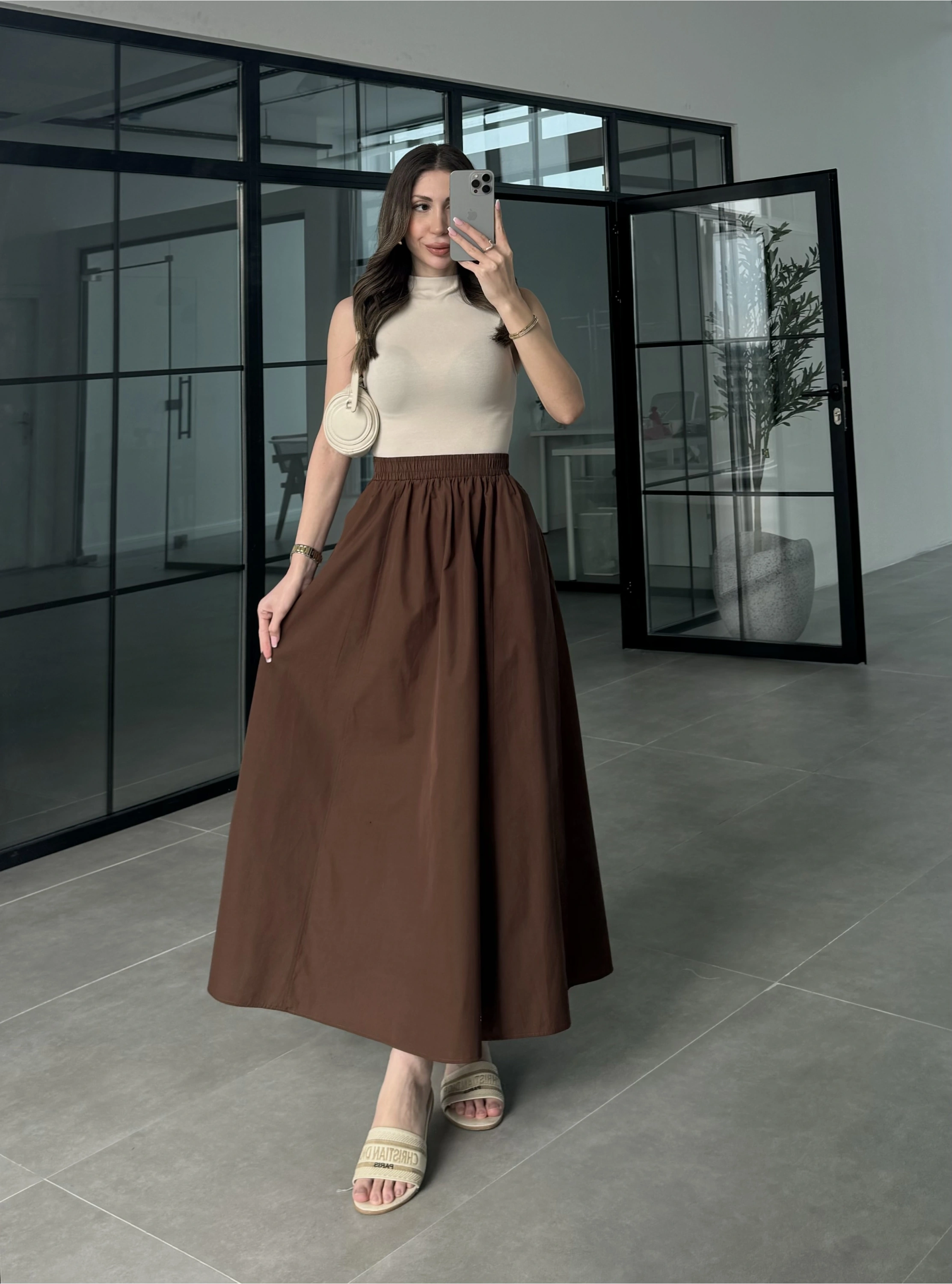 Poplin Kumaş Premium Kahve Etek