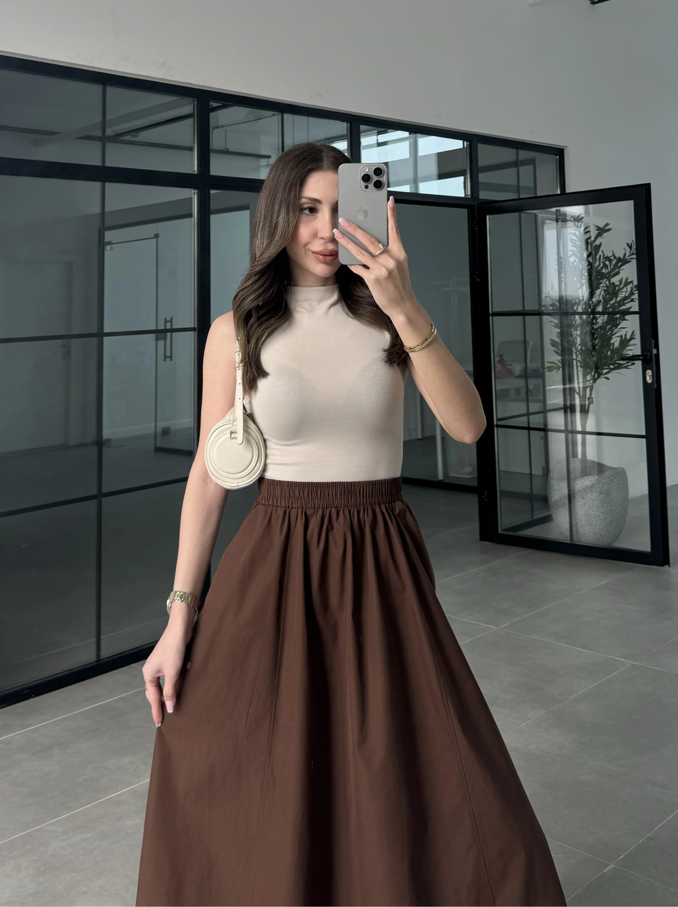 Poplin Kumaş Premium Kahve Etek