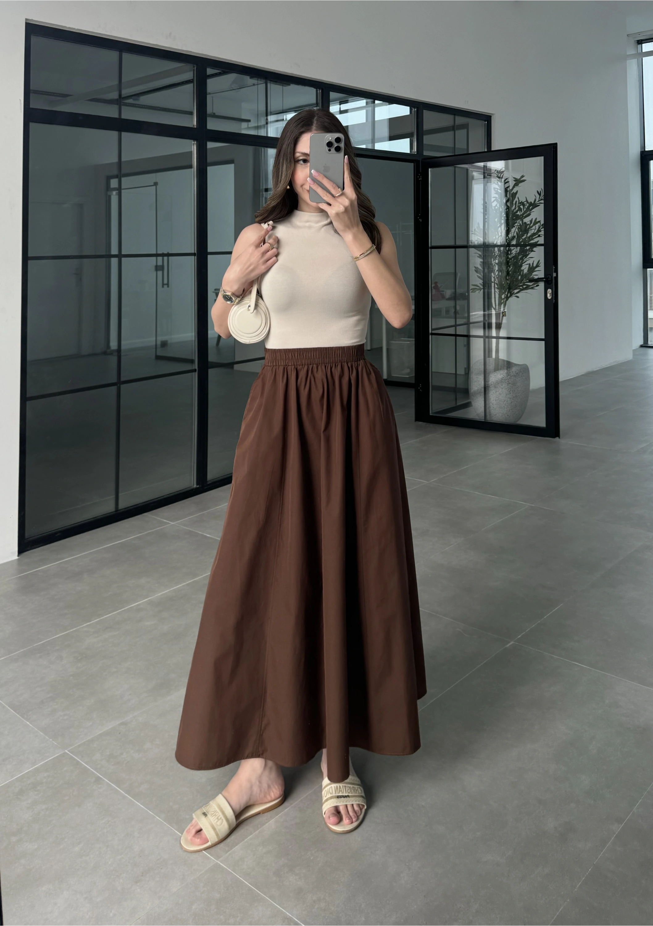 Poplin Kumaş Premium Kahve Etek