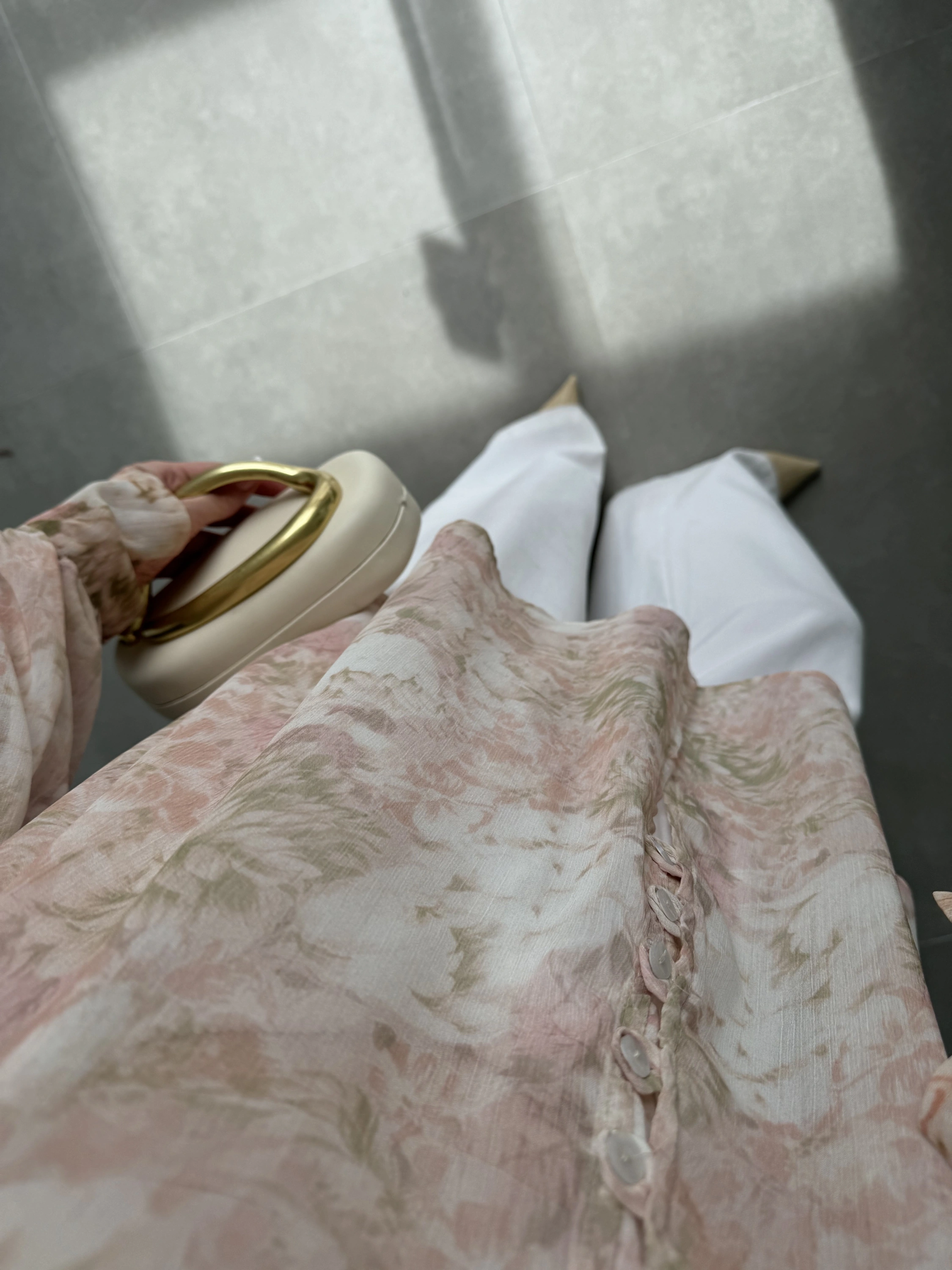 Arka Beli Büzgülü Vintage Pembe Şifon Bluz