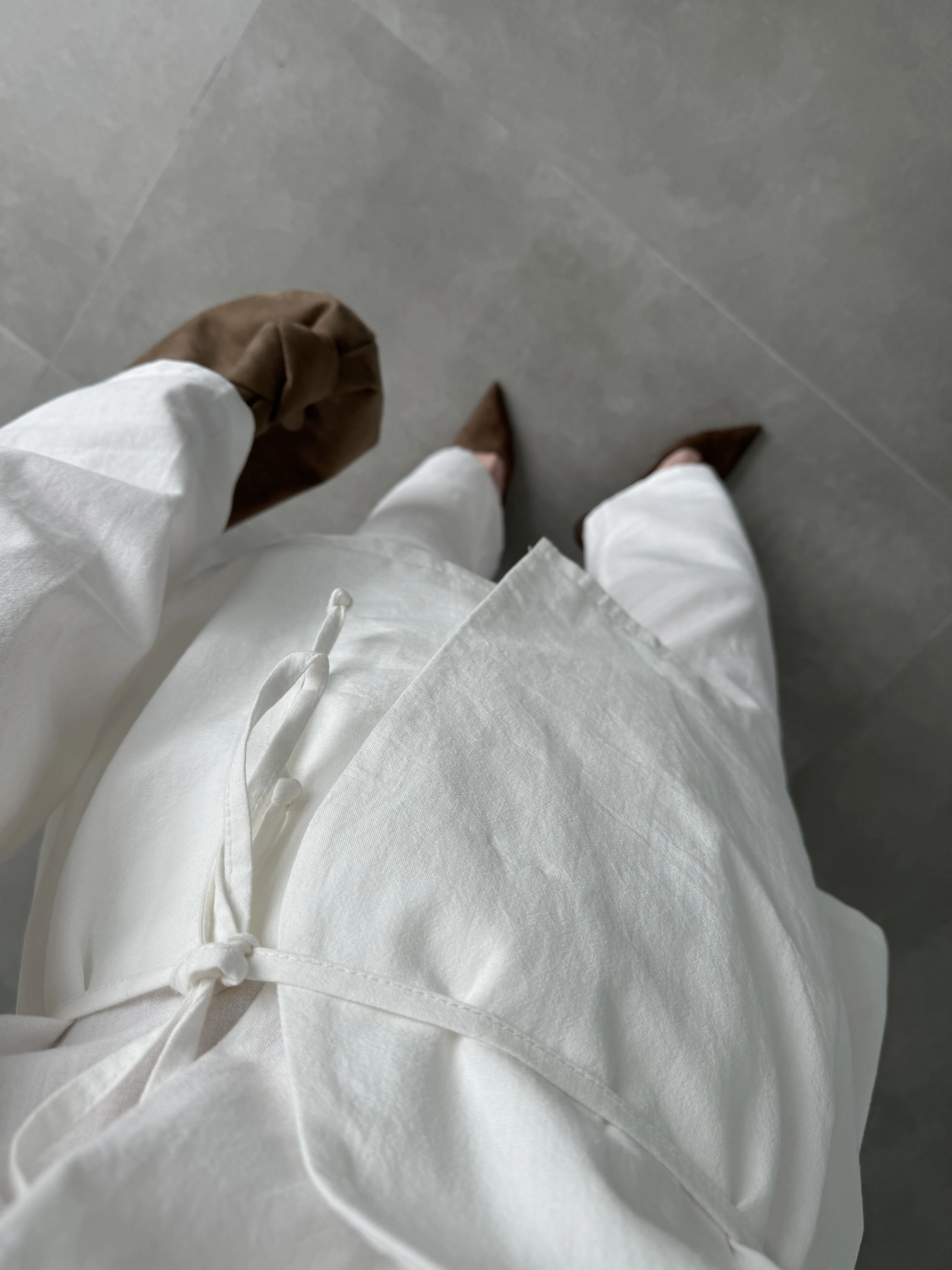 Ola Kuşaklı Keten Kimono Ekru Takım