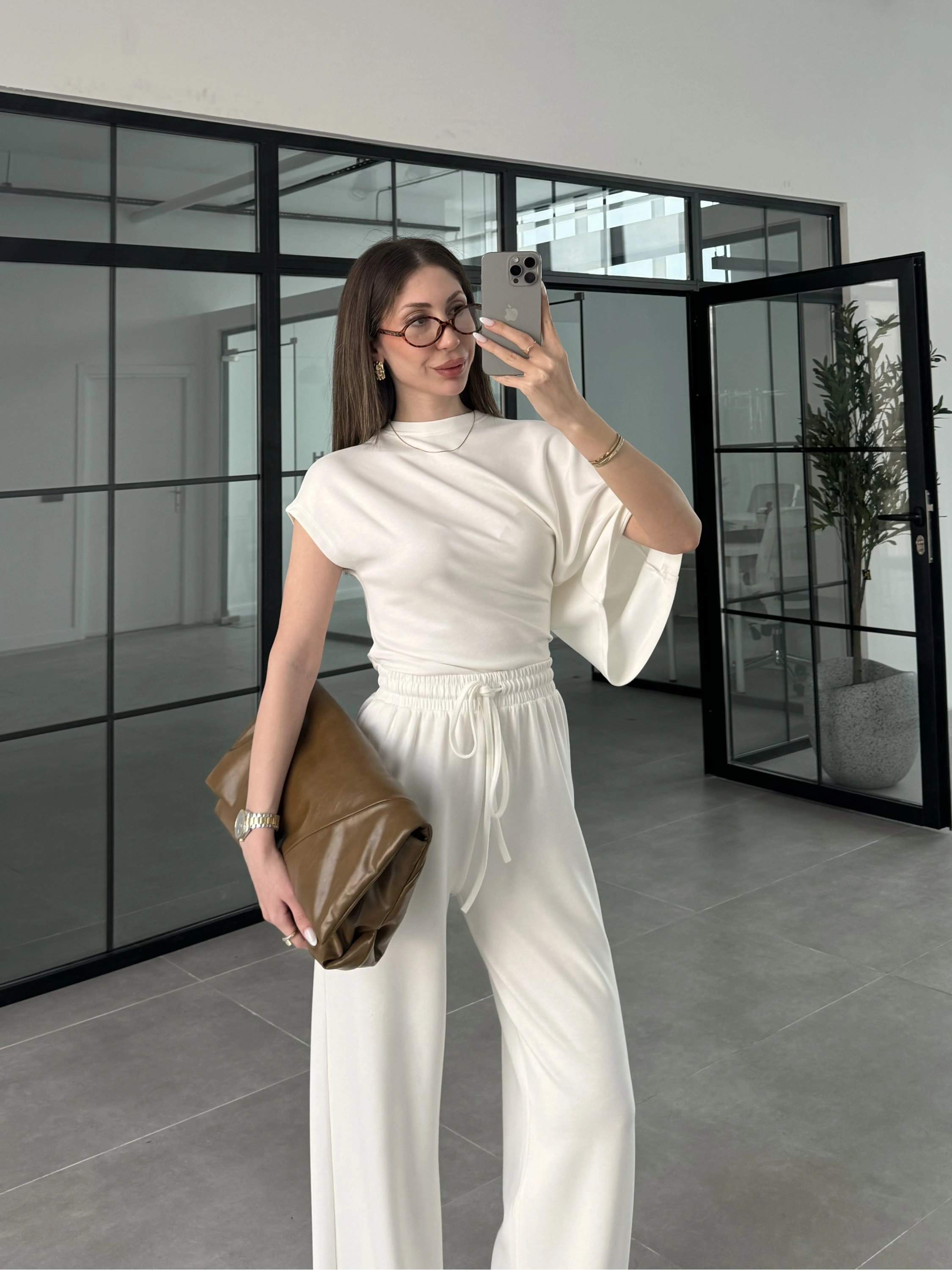 Zr Model Modal Kumaş Tek Kol Yarasa Beyaz Büzgülü Takım