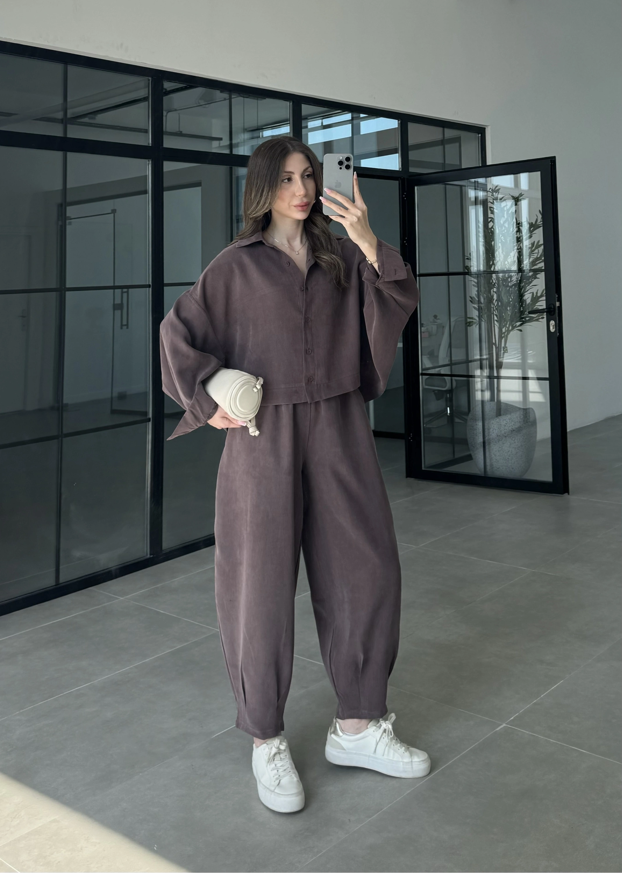 Vessa Modal Kumaş Koyu Vizon Şalvar Takım