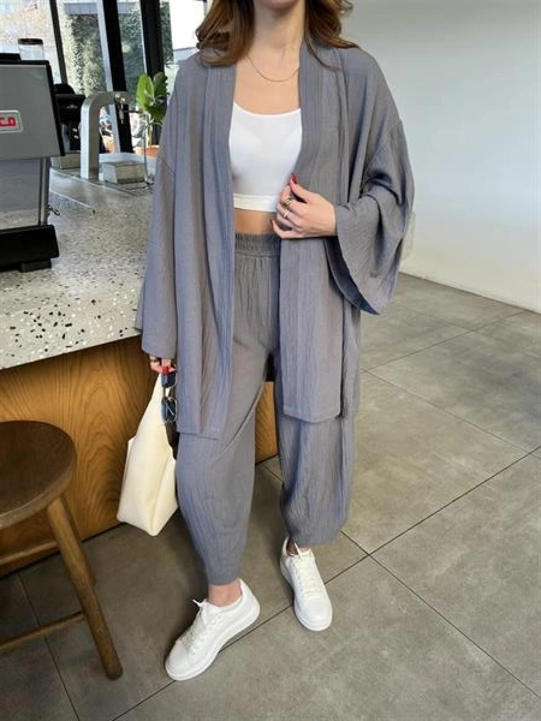 Antrasit Gofre Kimono Takım
