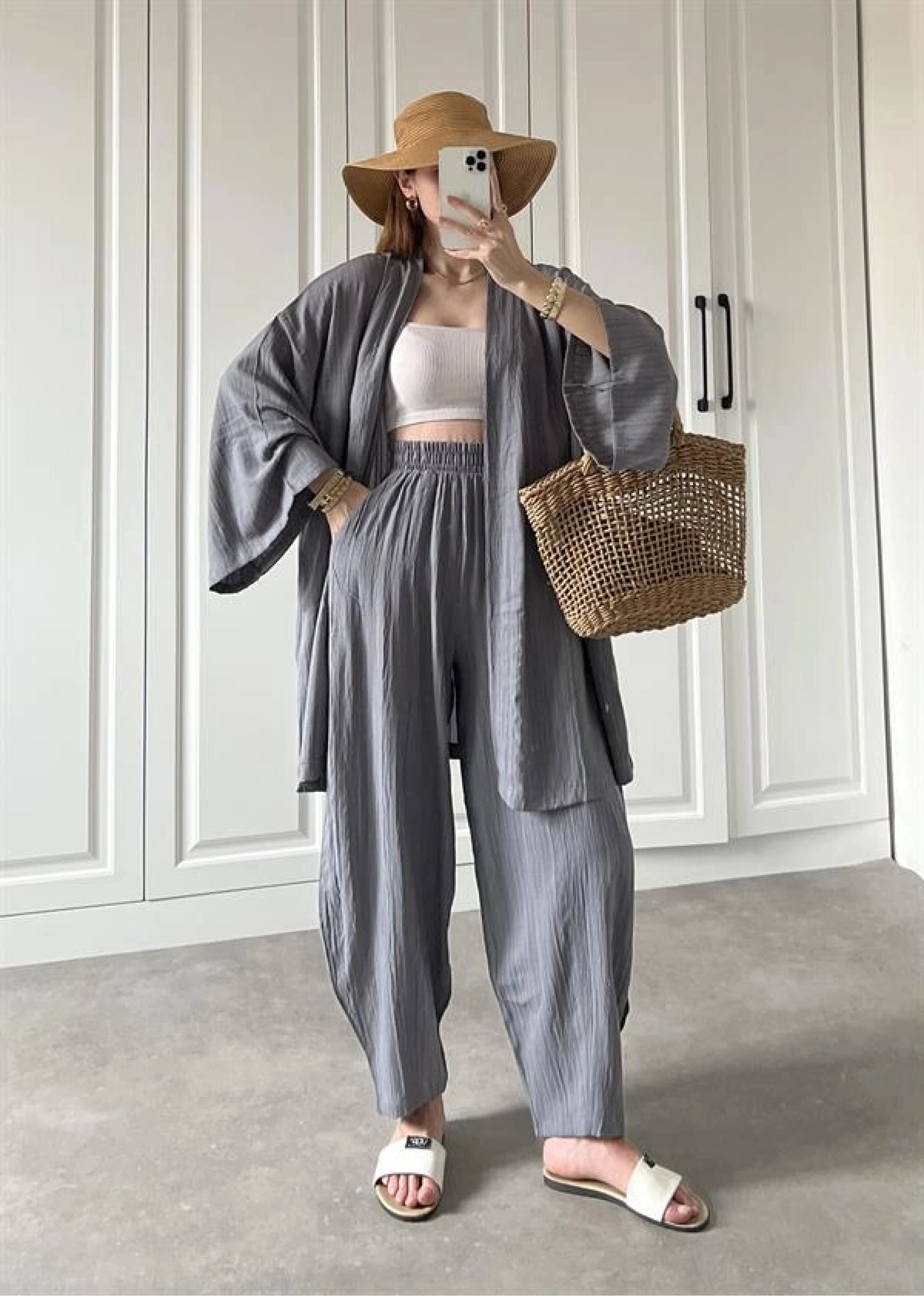 Antrasit Gofre Kimono Takım