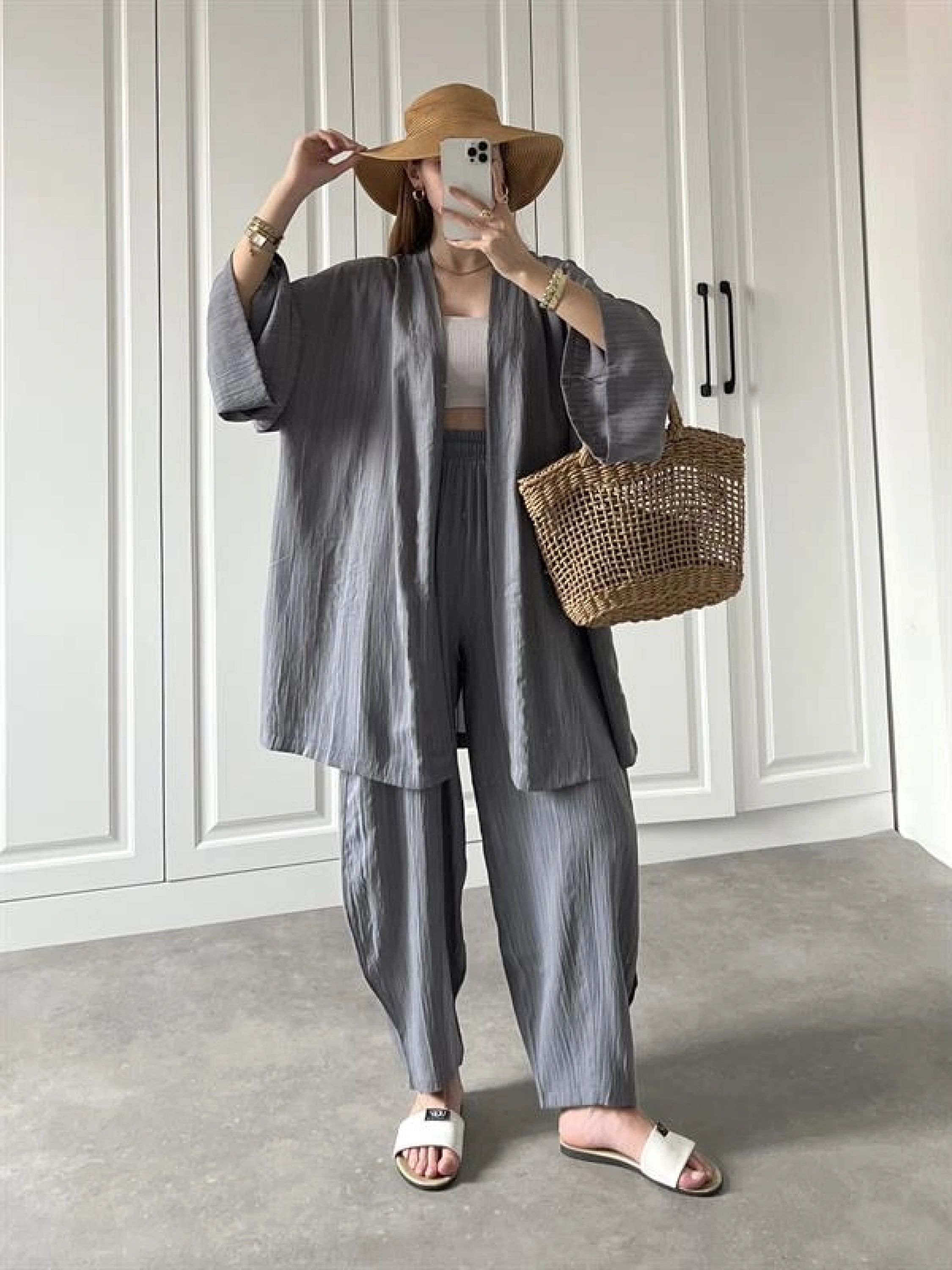 Antrasit Gofre Kimono Takım