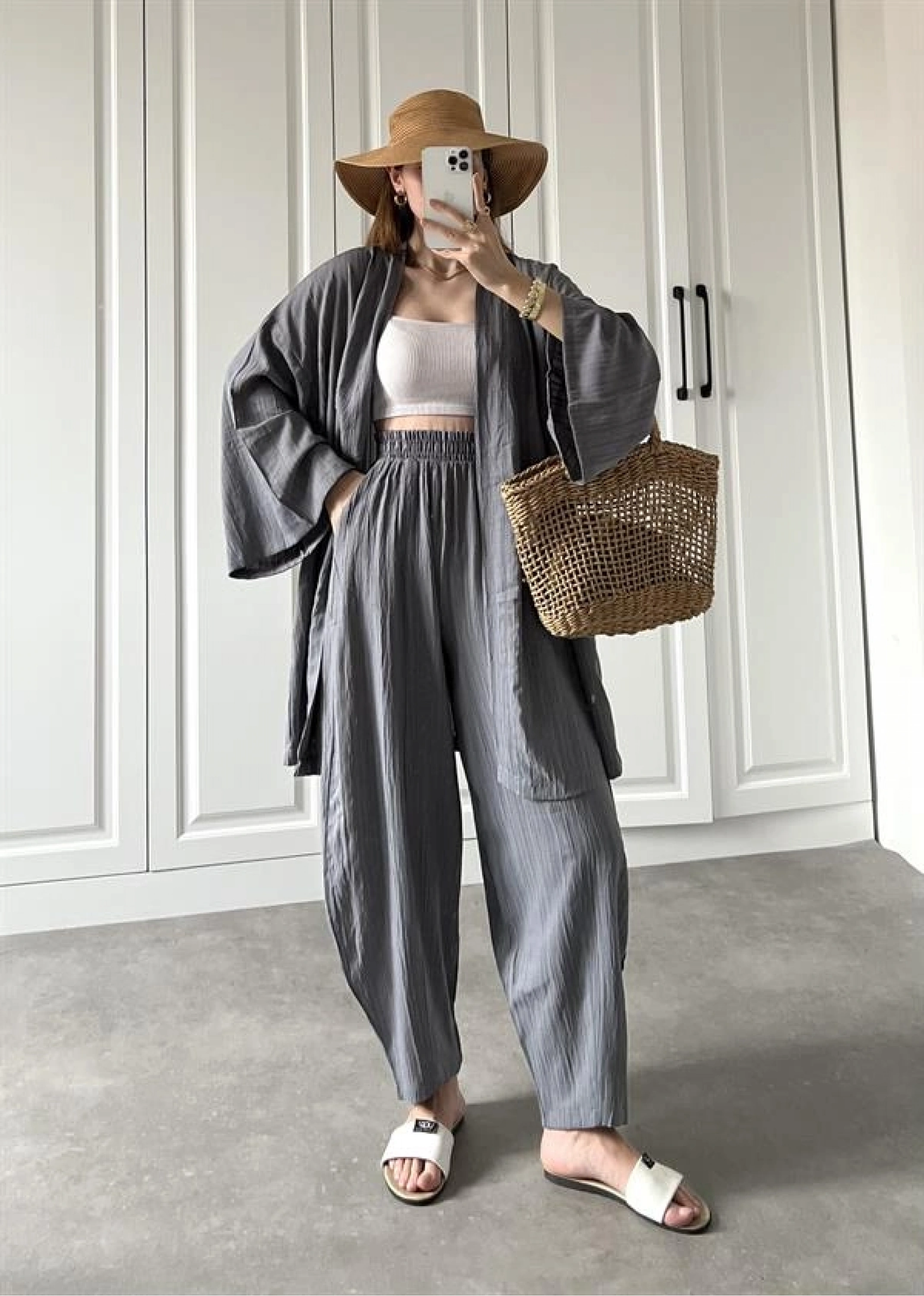 Antrasit Gofre Kimono Takım