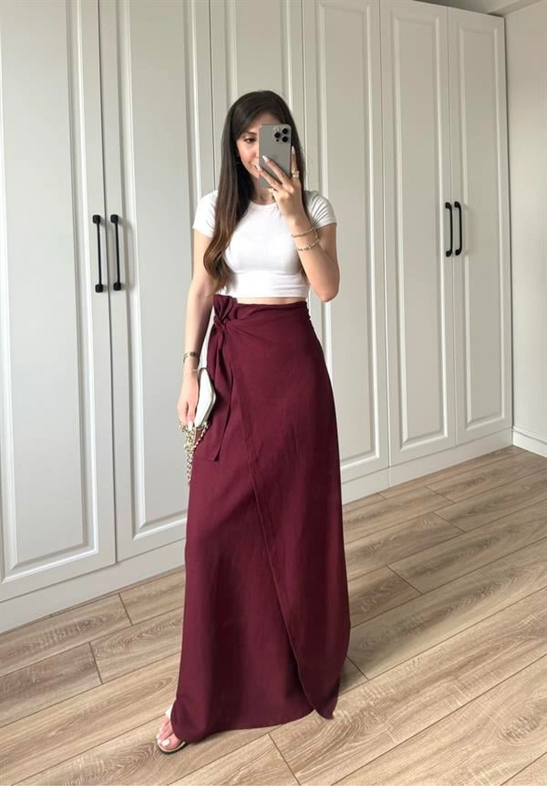 Anvelop Keten Uzun Bordo Etek