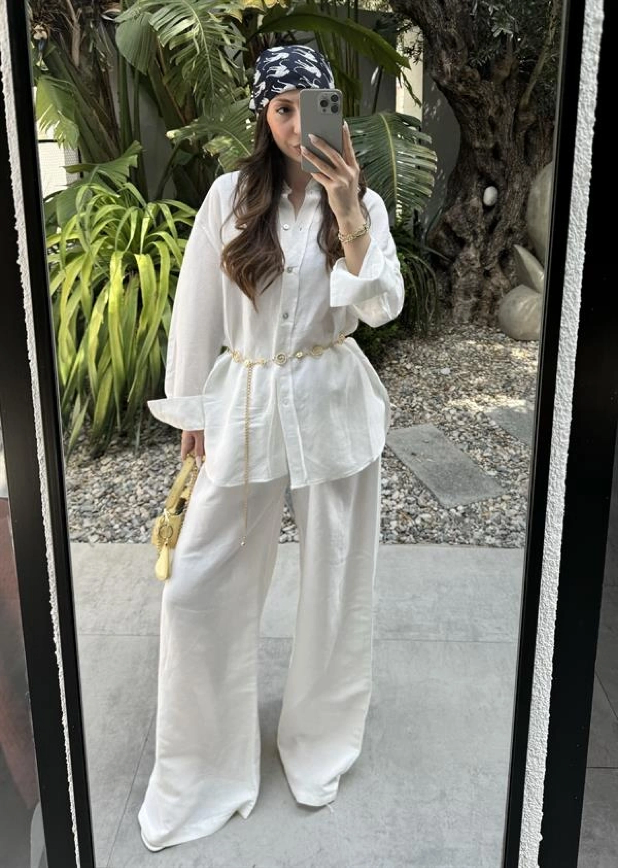 Atina Oversize Basic Beyaz Keten Takım