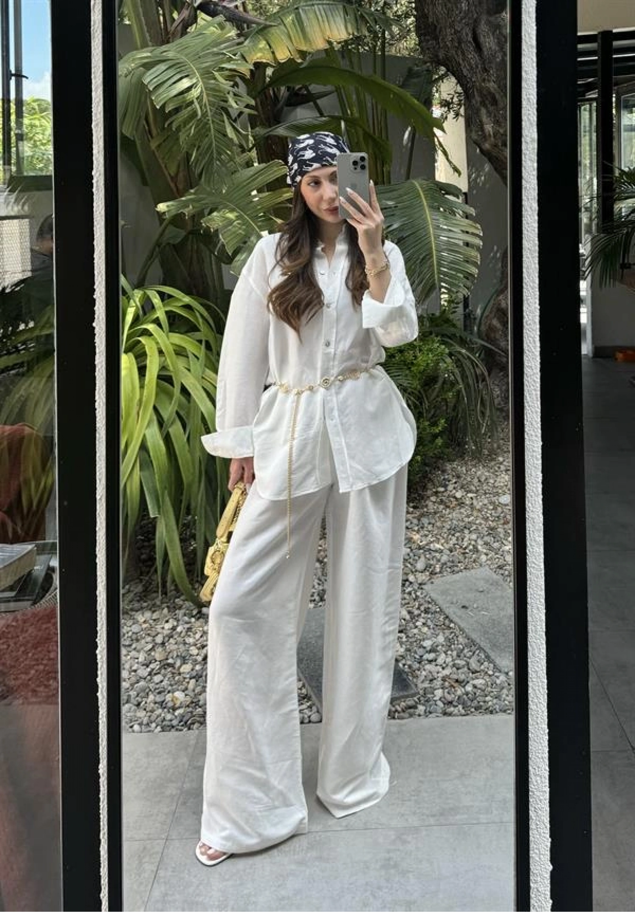Atina Oversize Basic Beyaz Keten Takım