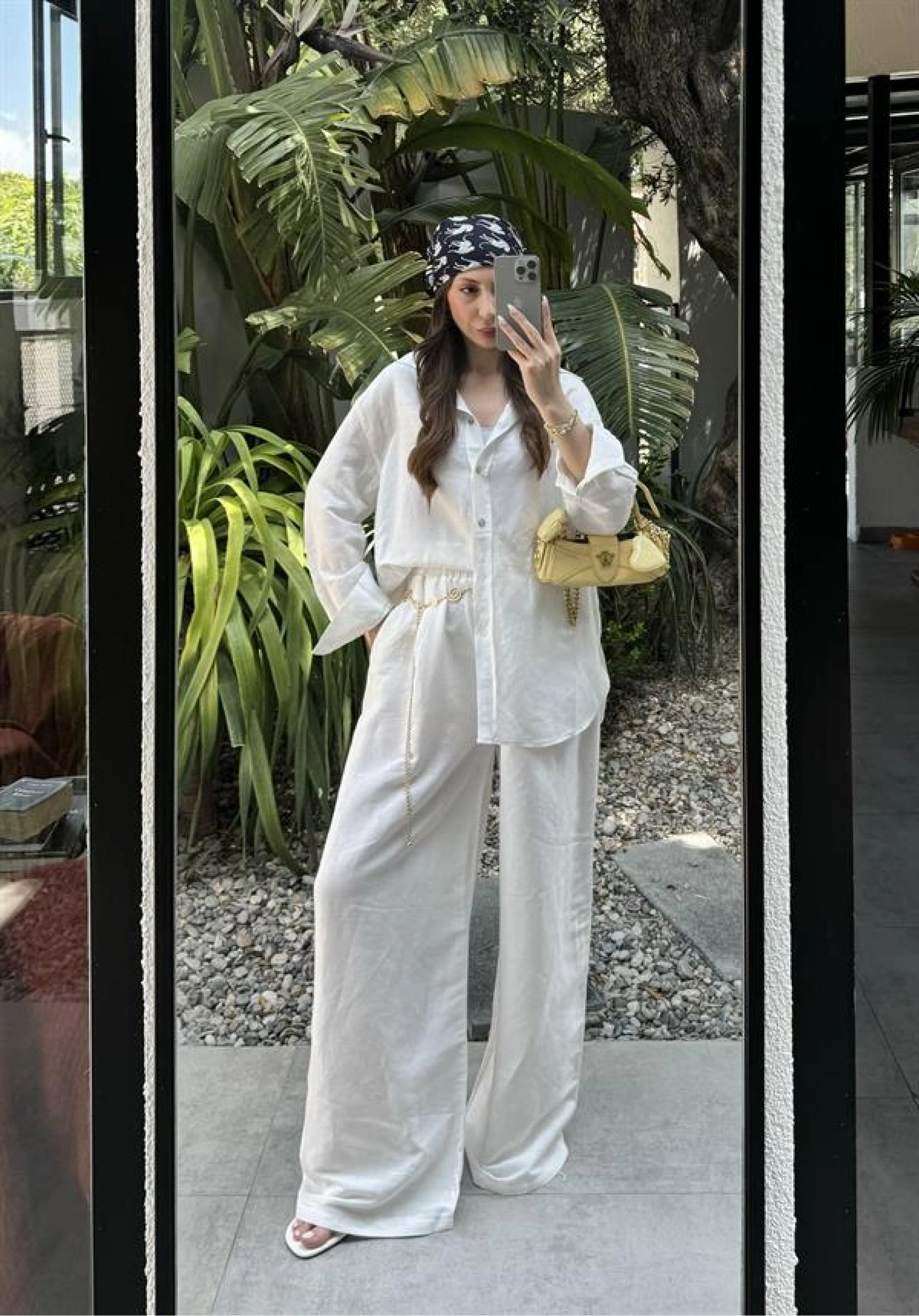 Atina Oversize Basic Beyaz Keten Takım