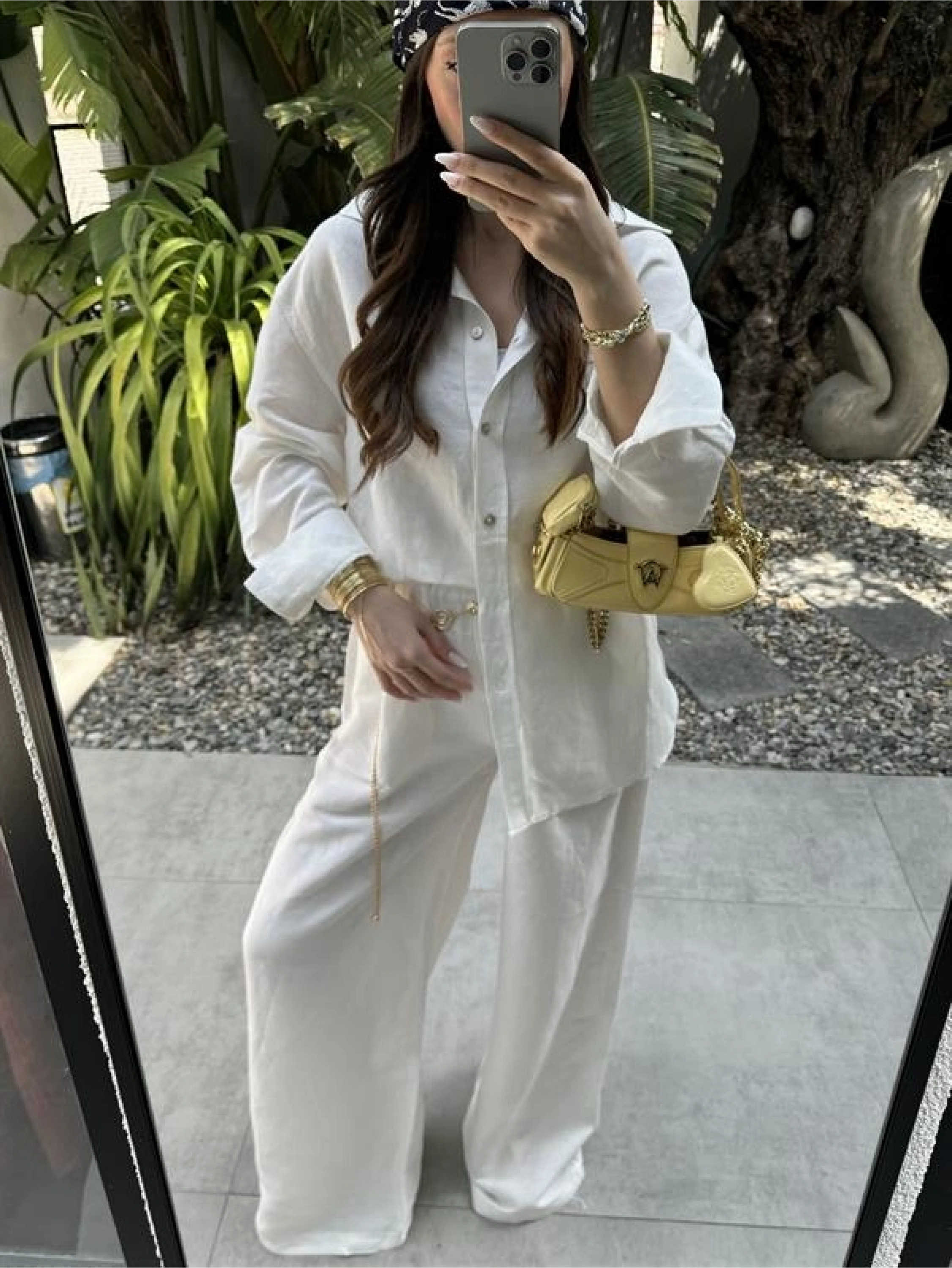 Atina Oversize Basic Beyaz Keten Takım