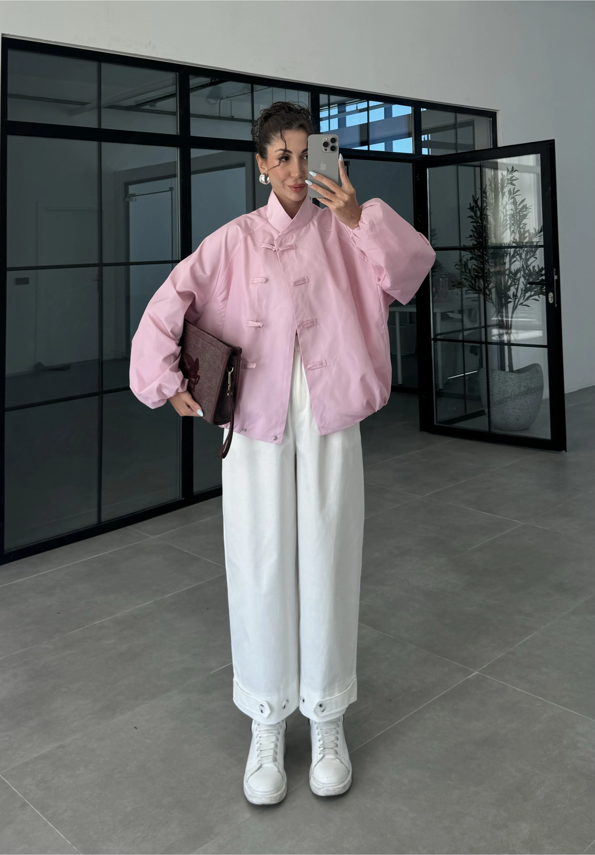 Birit Detaylı Pembe Paraşüt Ceket