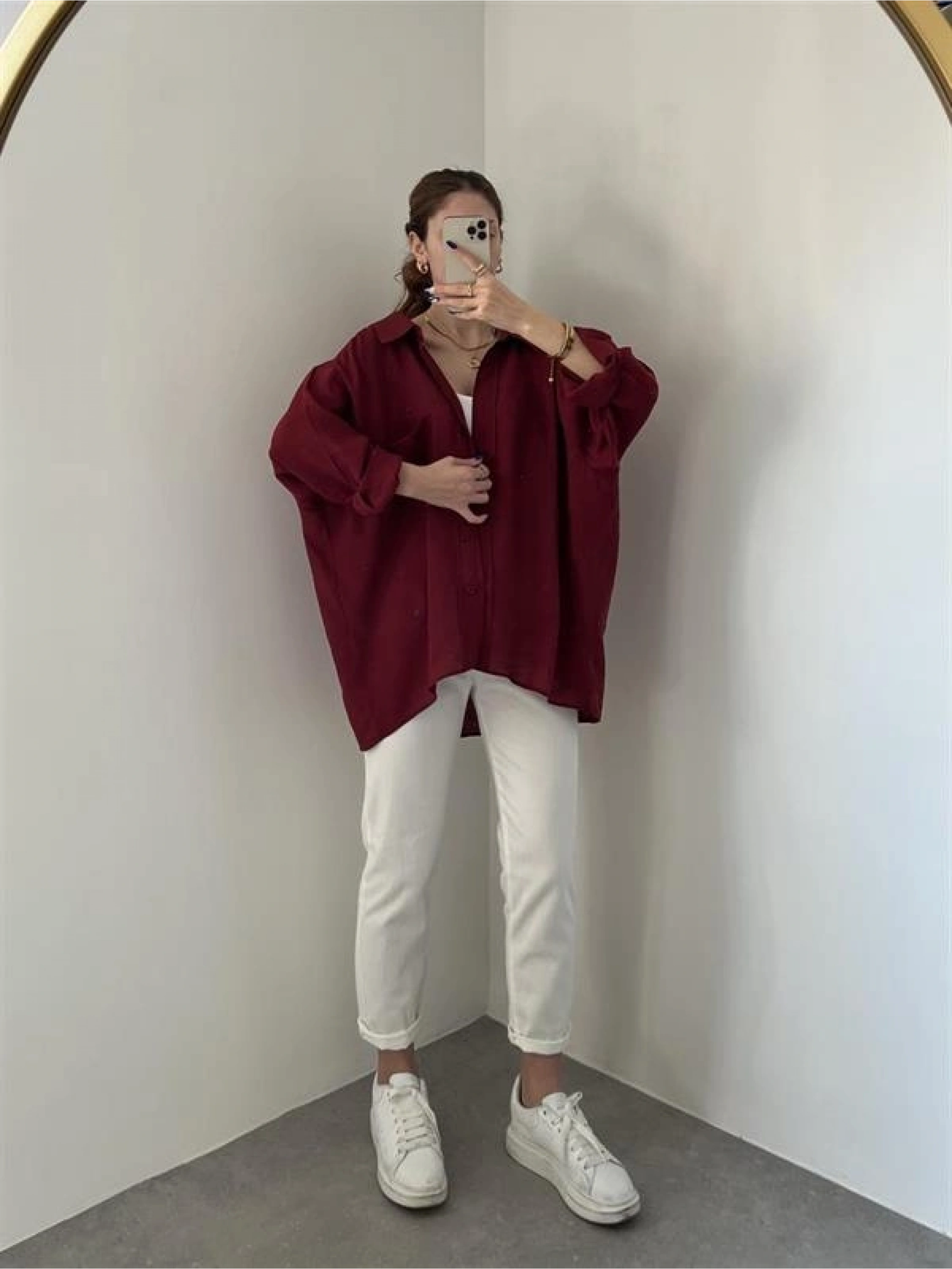 Bordo Oversize Tensel Gömlek