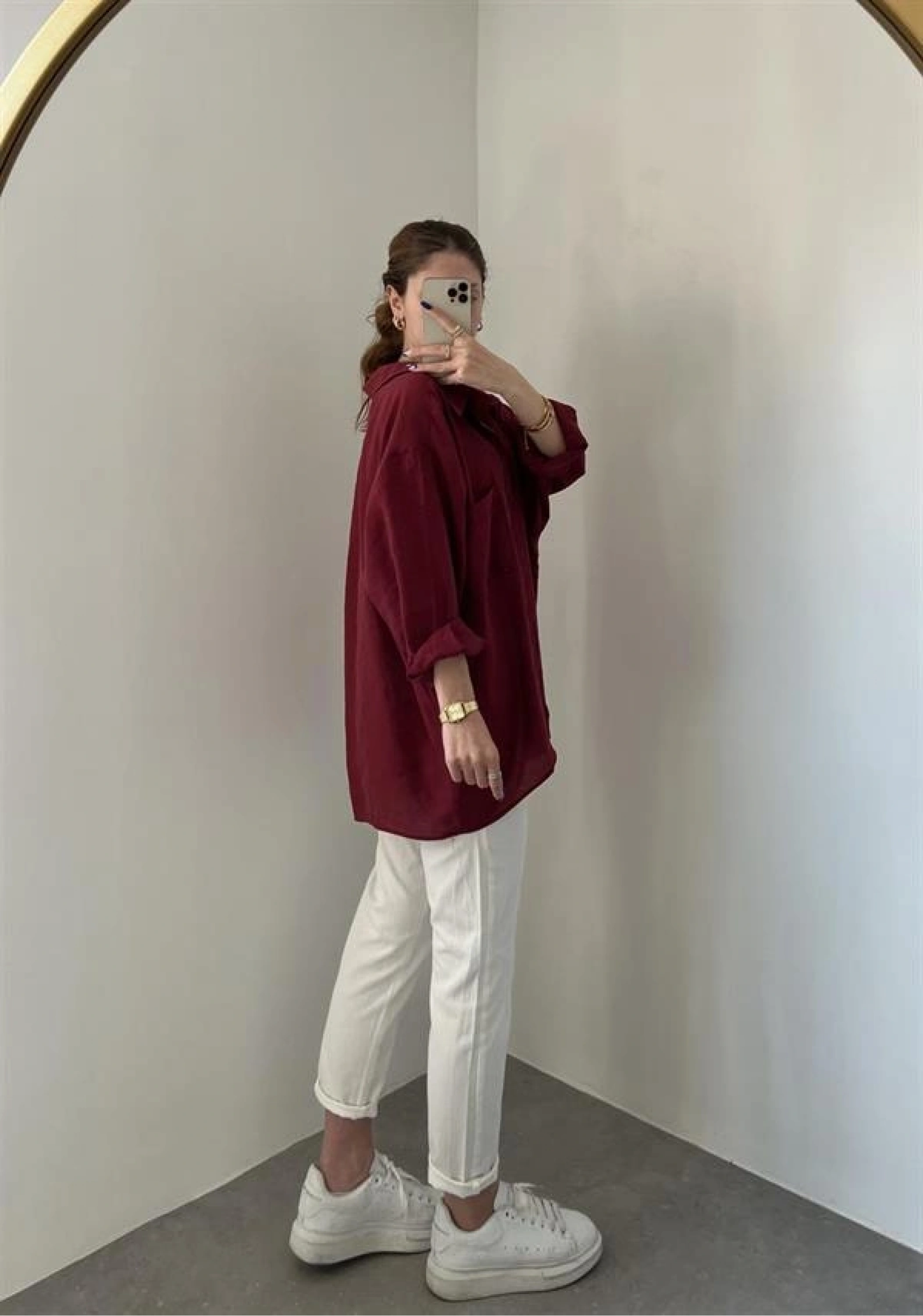 Bordo Oversize Tensel Gömlek