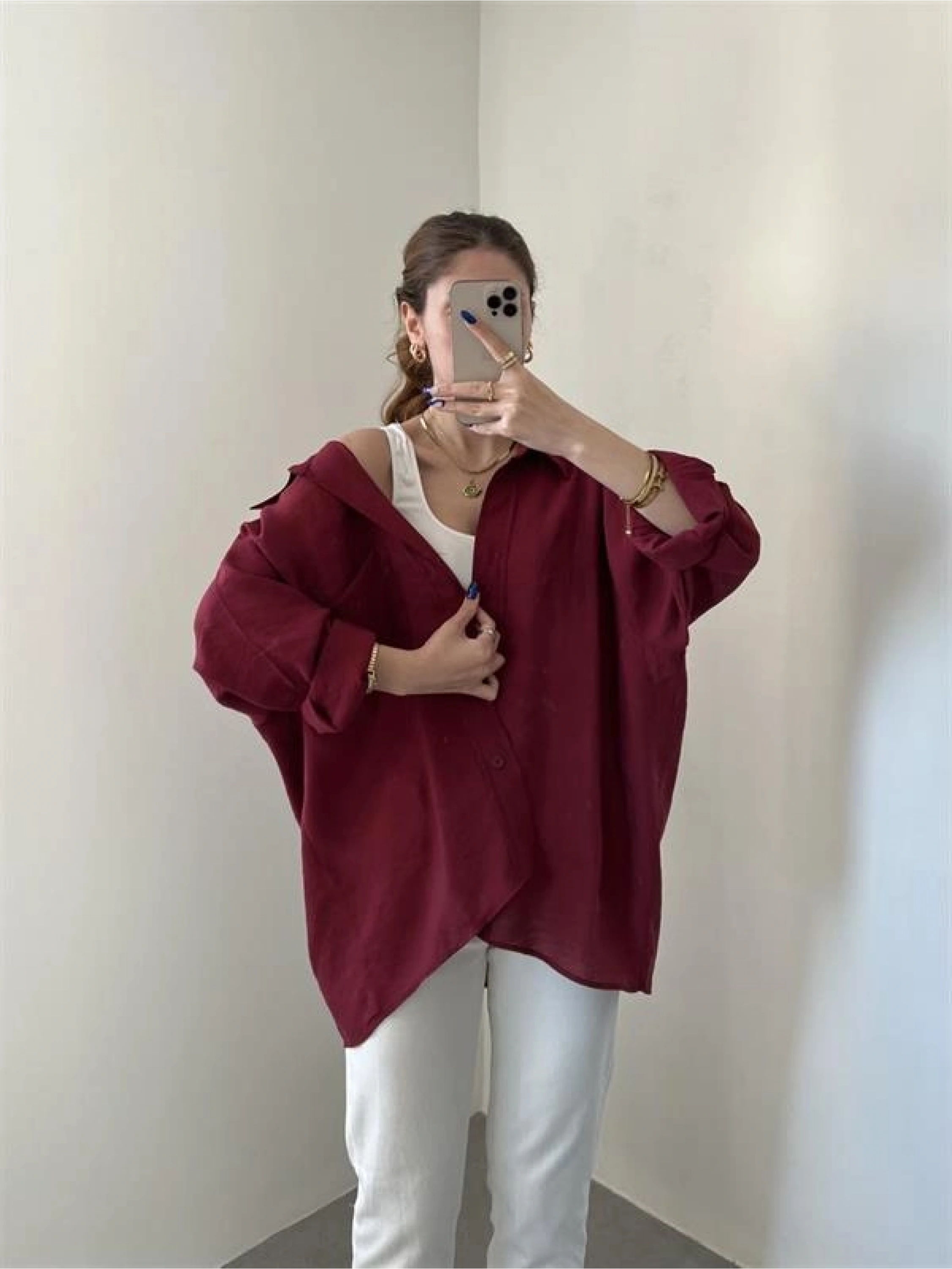 Bordo Oversize Tensel Gömlek