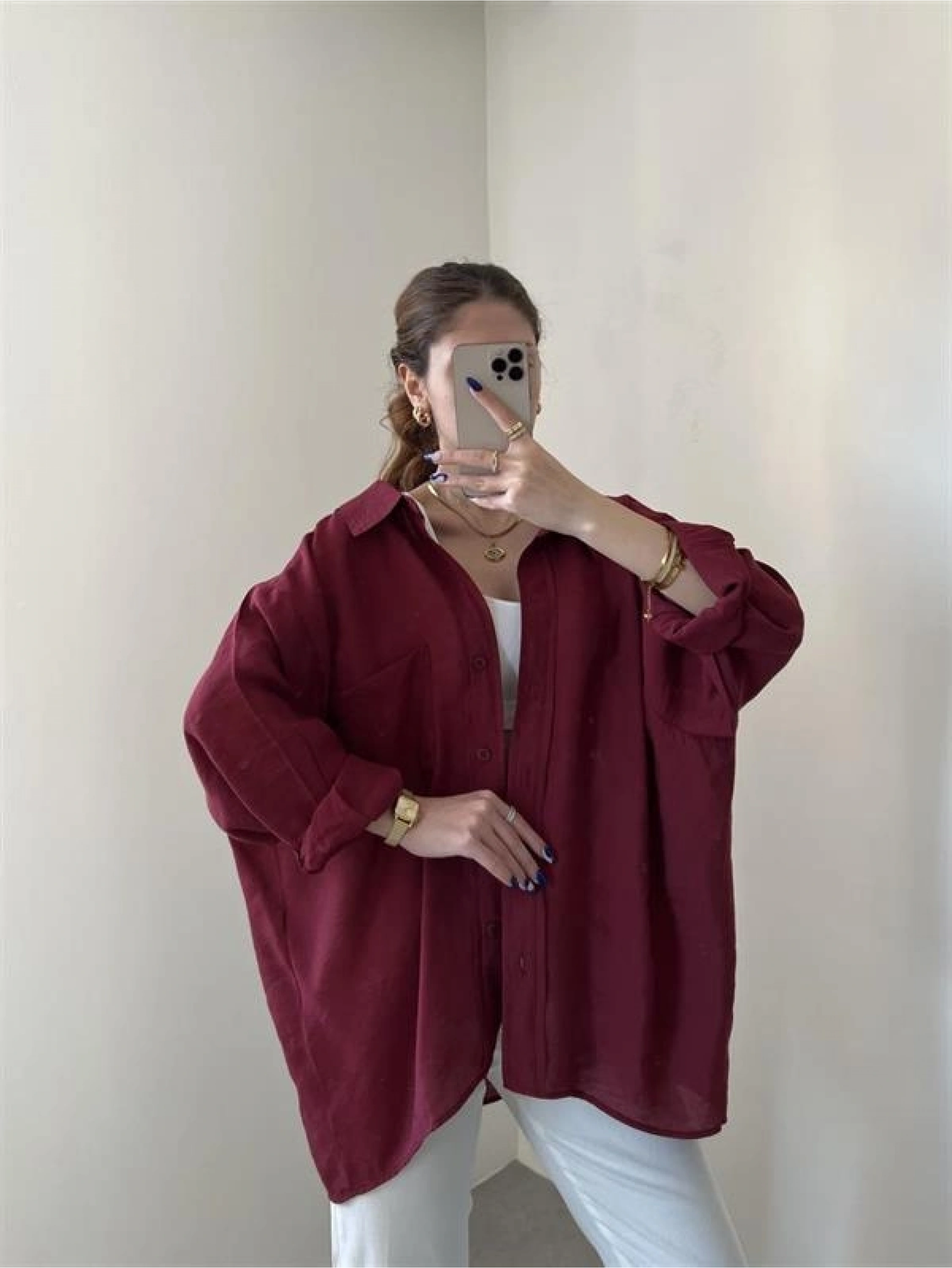 Bordo Oversize Tensel Gömlek