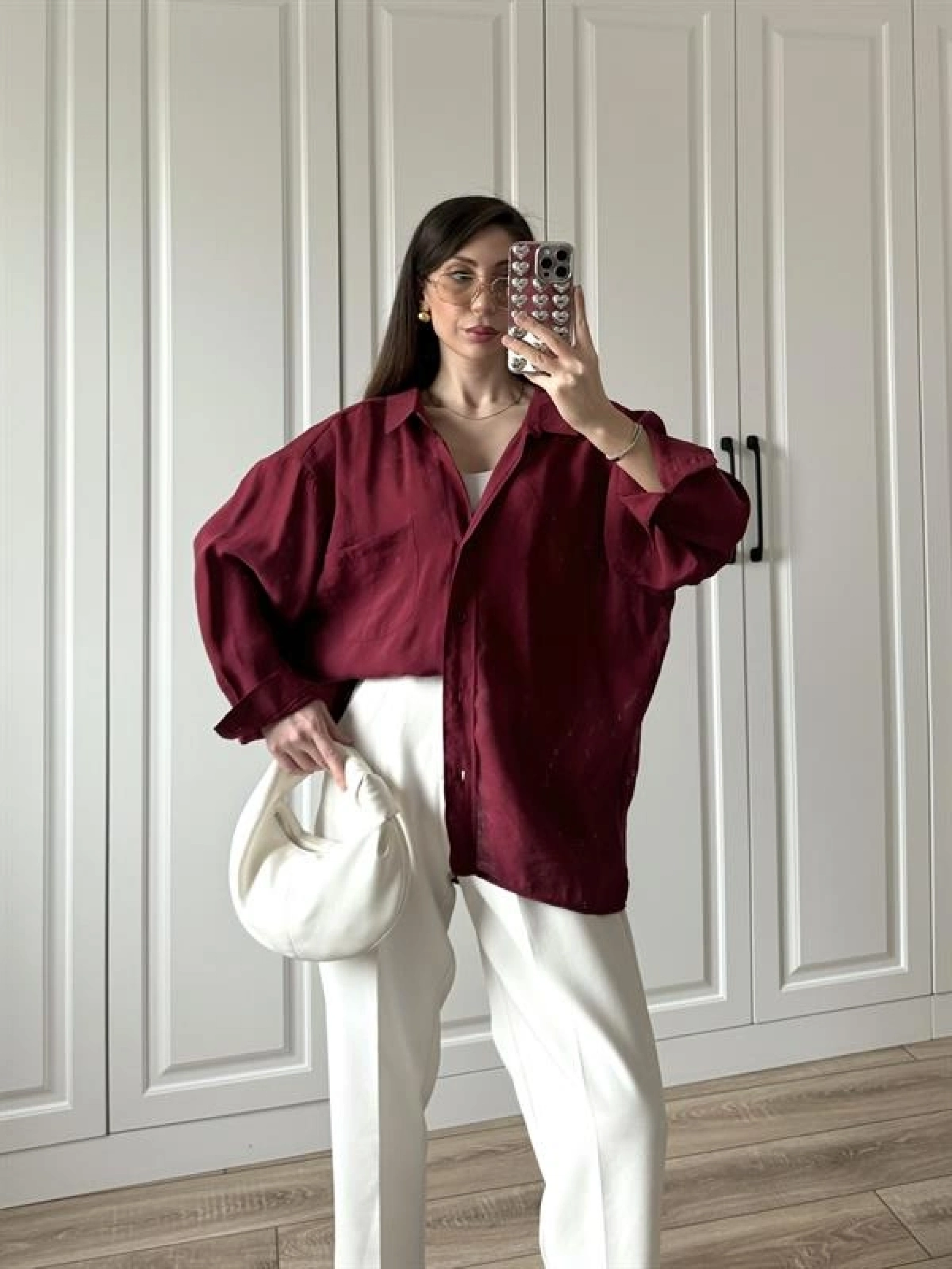 Bordo Oversize Tensel Gömlek