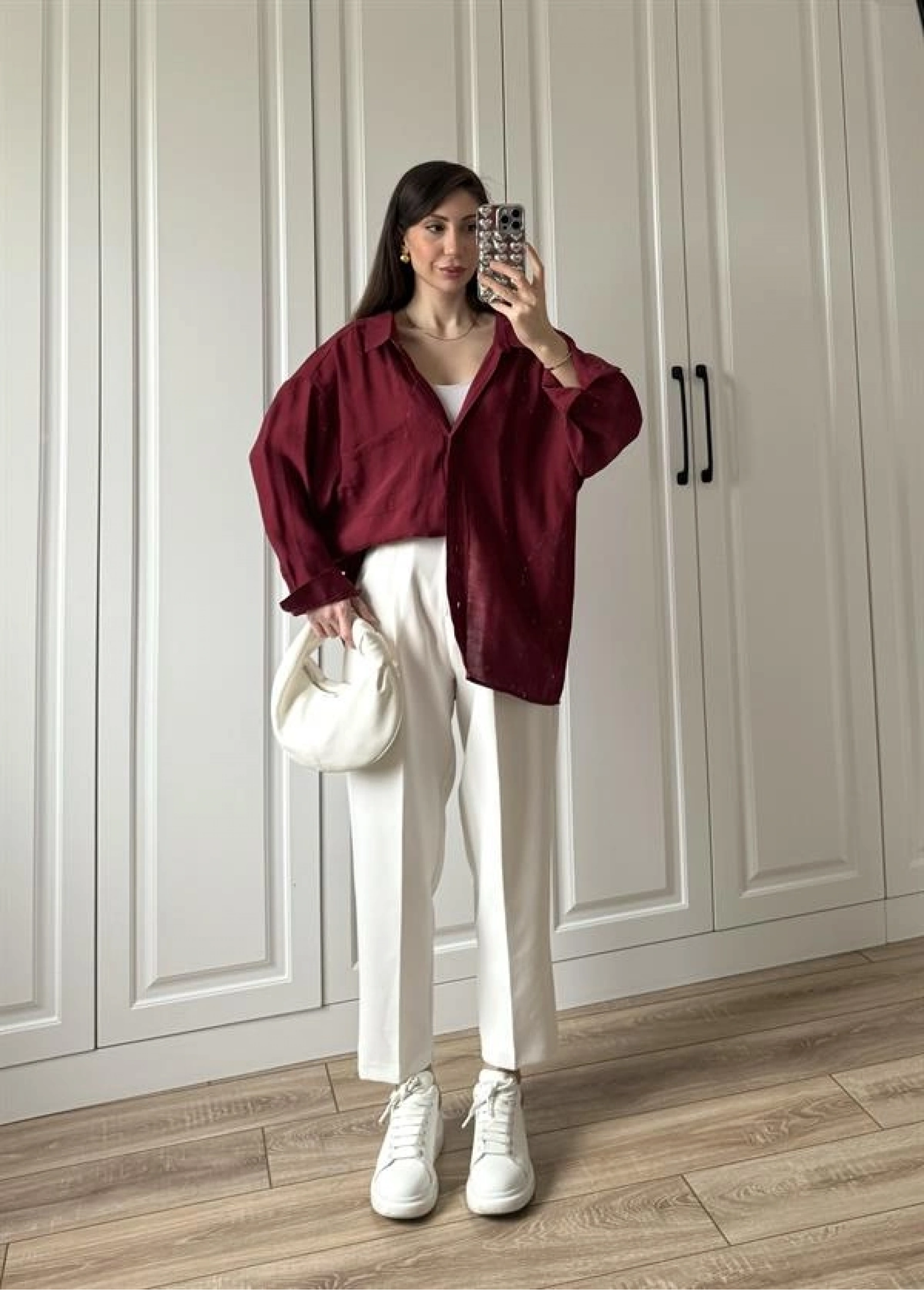 Bordo Oversize Tensel Gömlek