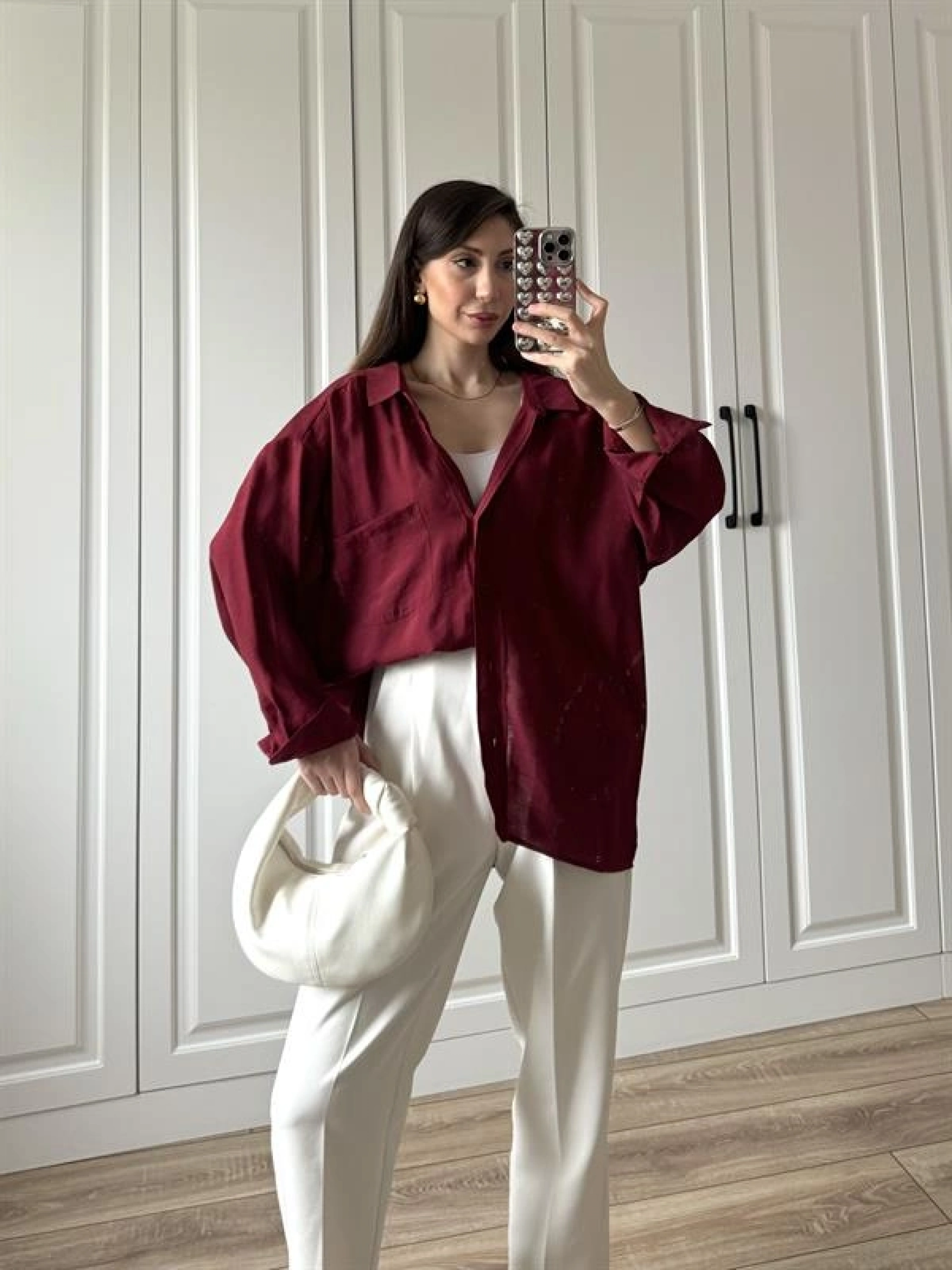 Bordo Oversize Tensel Gömlek