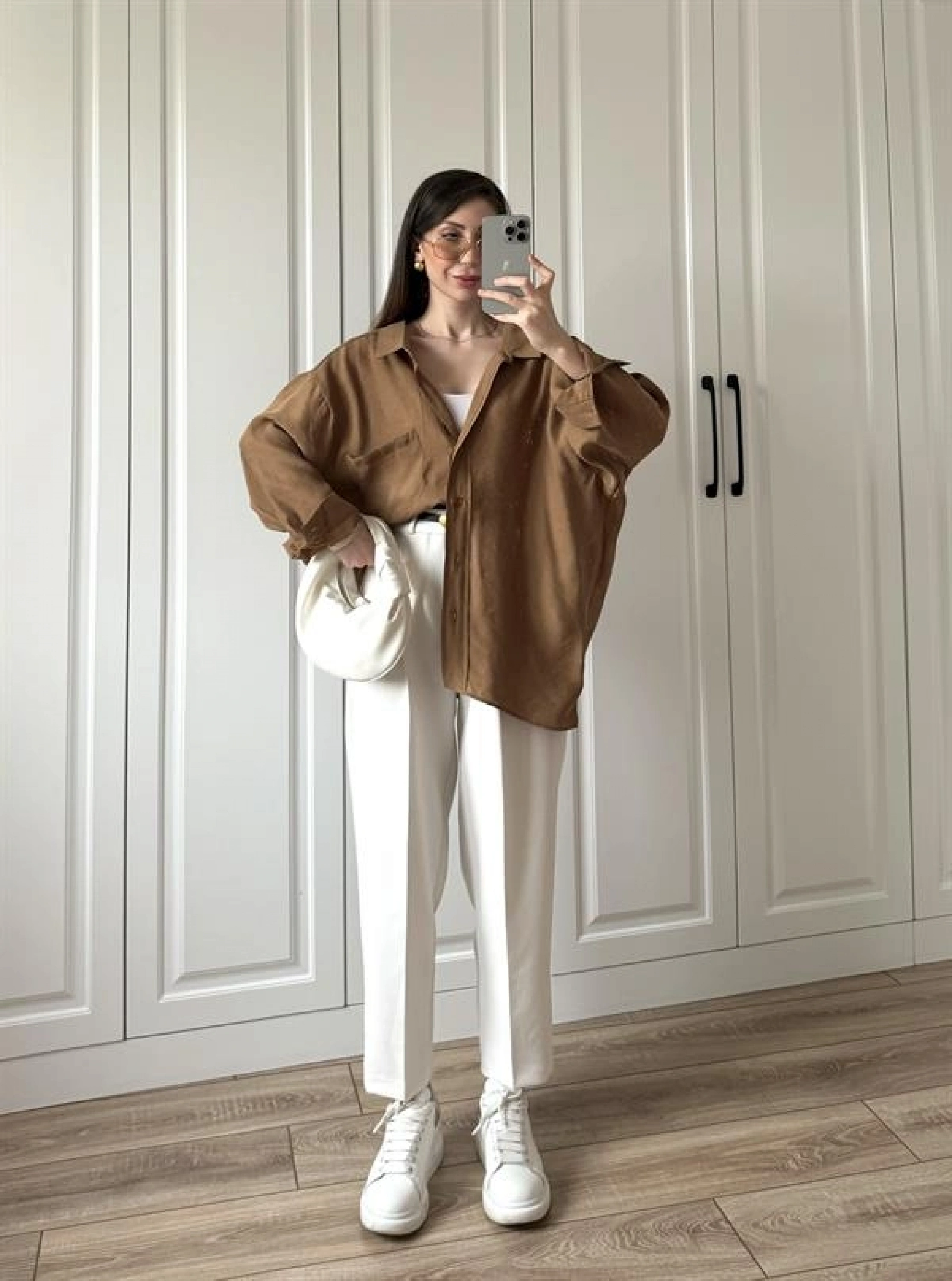 Camel Oversize Tensel Gömlek