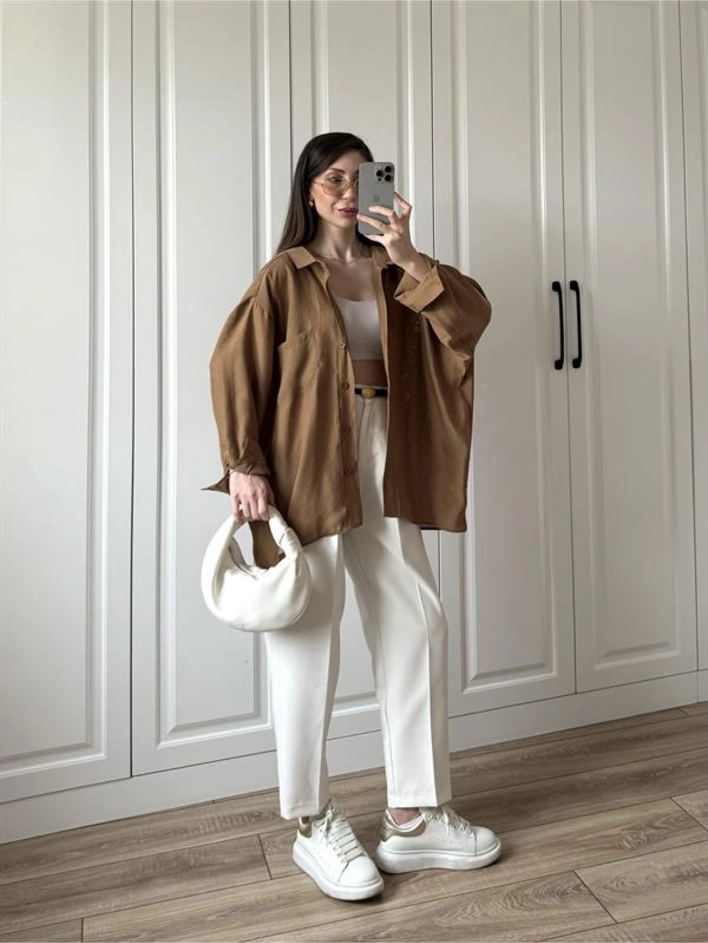 Camel Oversize Tensel Gömlek