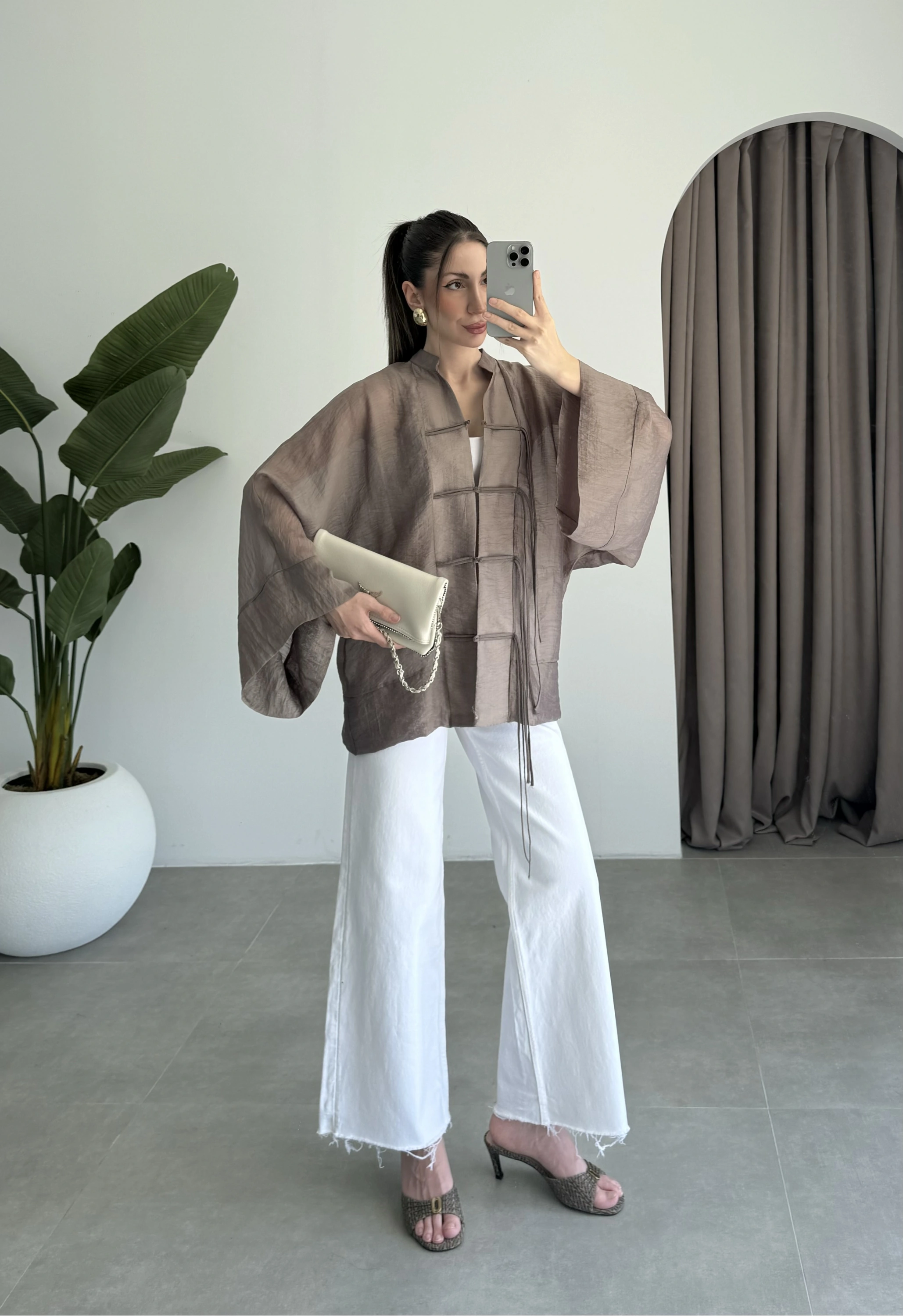 Çin Düğmeli Bronz Gömlek Kimono