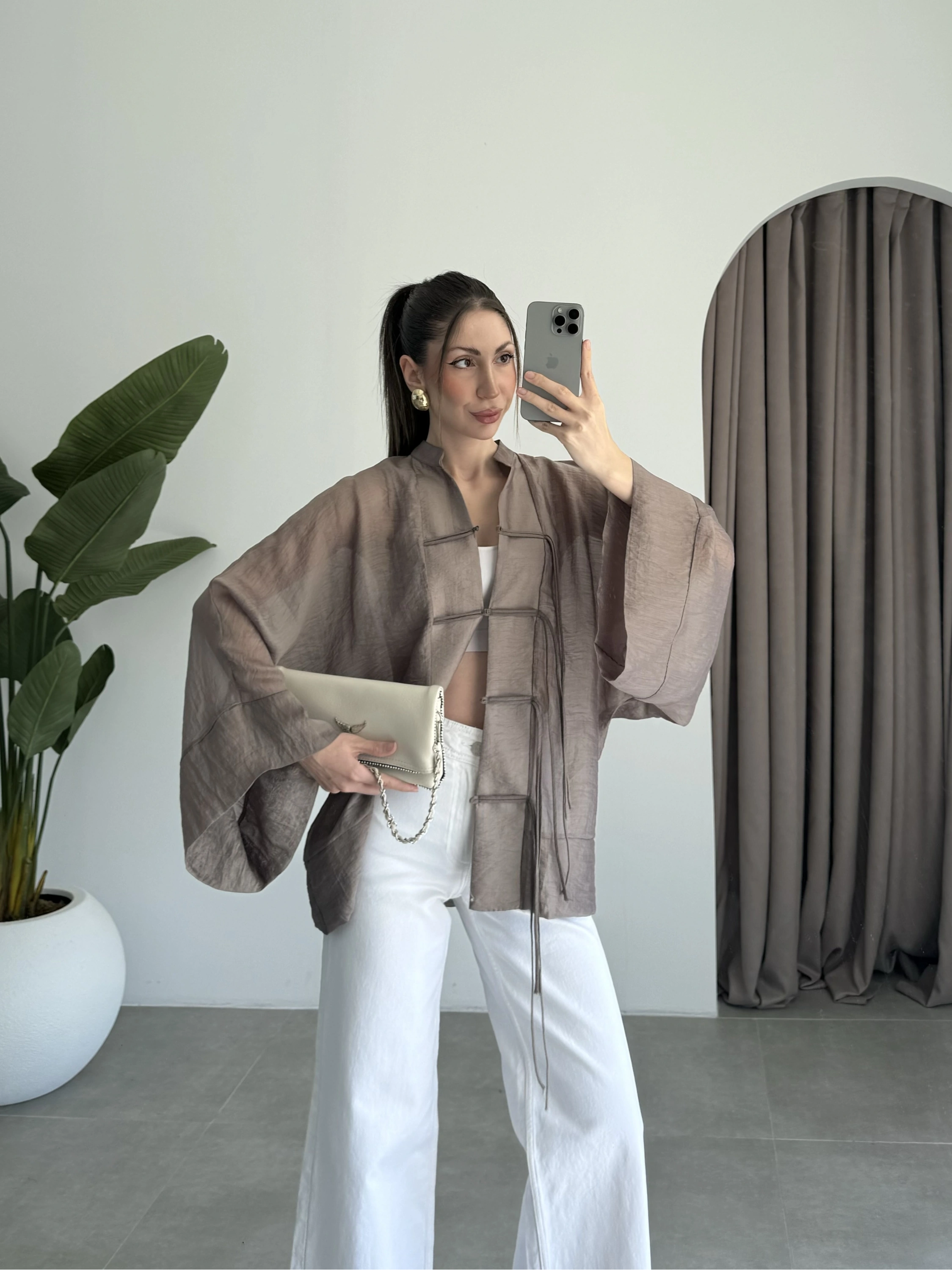 Çin Düğmeli Bronz Gömlek Kimono