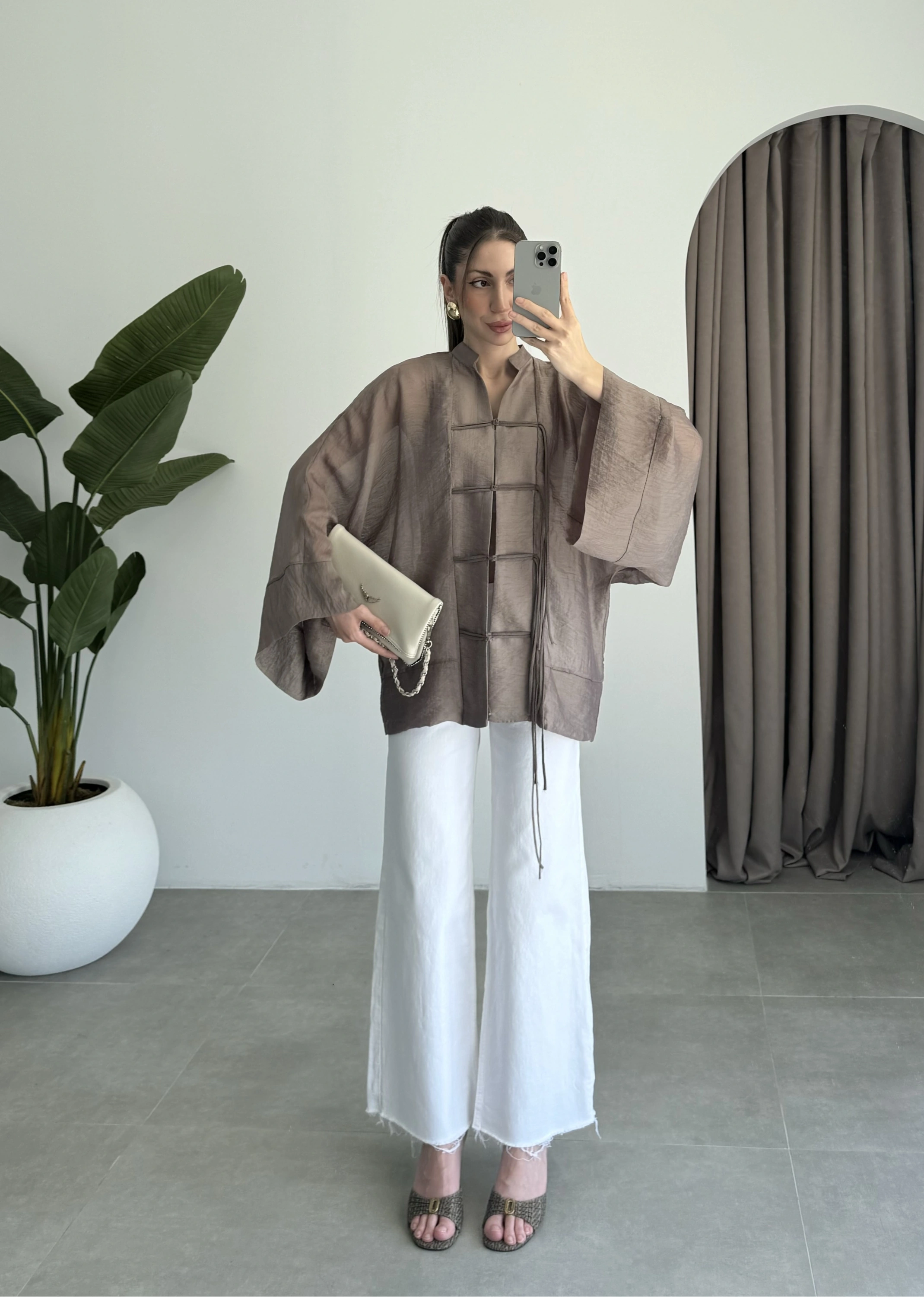 Çin Düğmeli Bronz Gömlek Kimono