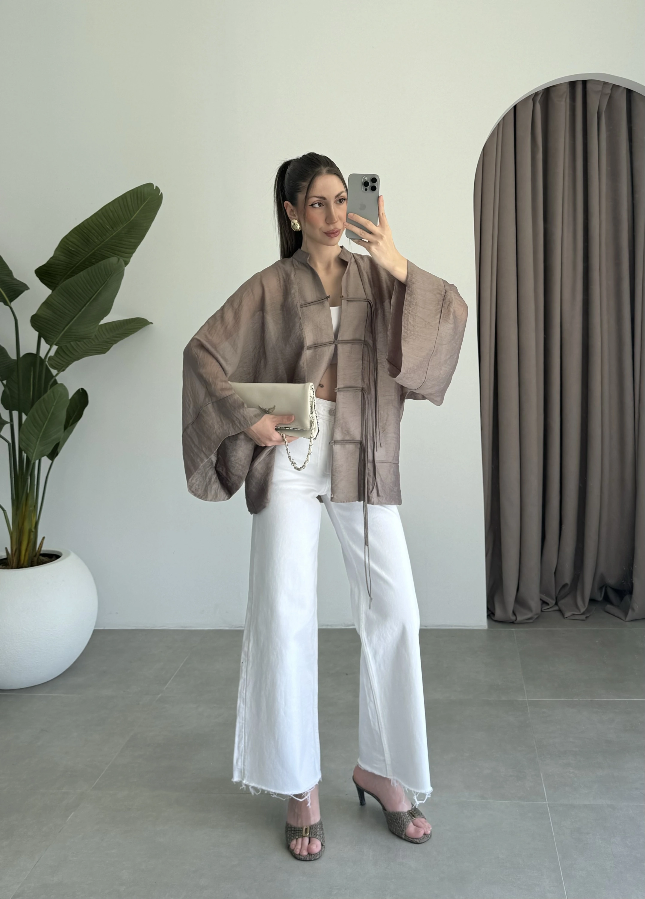 Çin Düğmeli Bronz Gömlek Kimono
