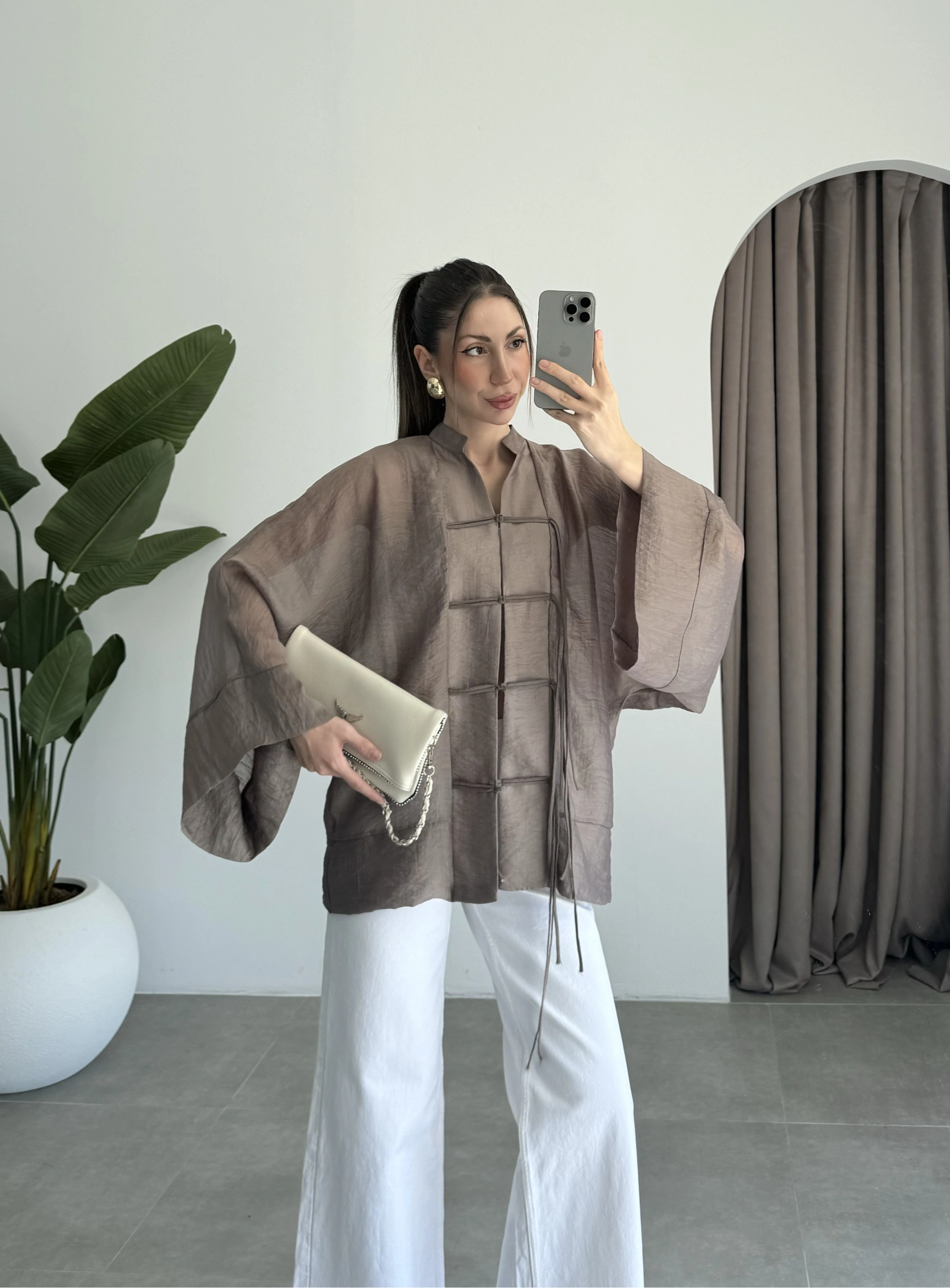 Çin Düğmeli Bronz Gömlek Kimono