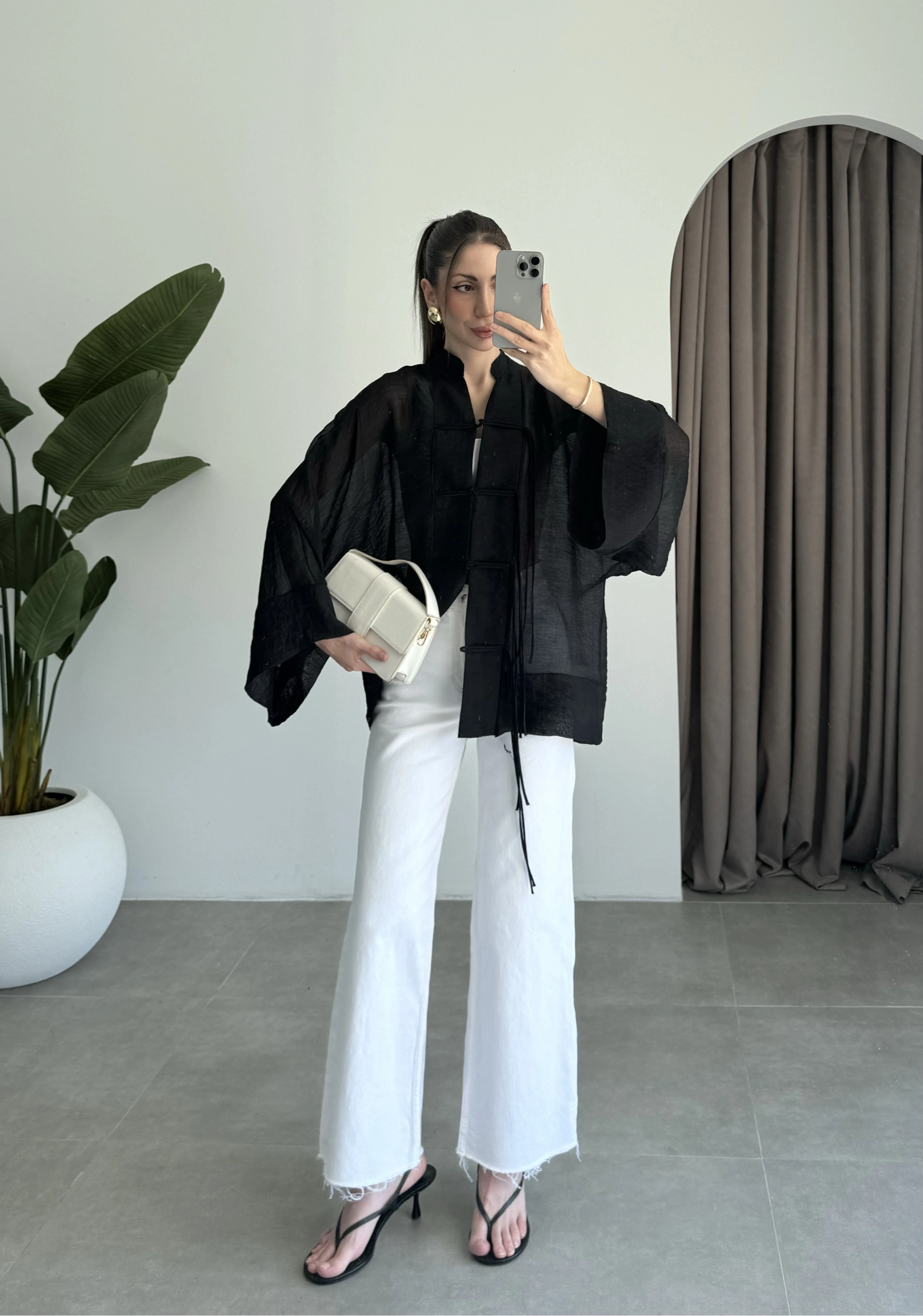Çin Düğmeli Siyah Gömlek Kimono