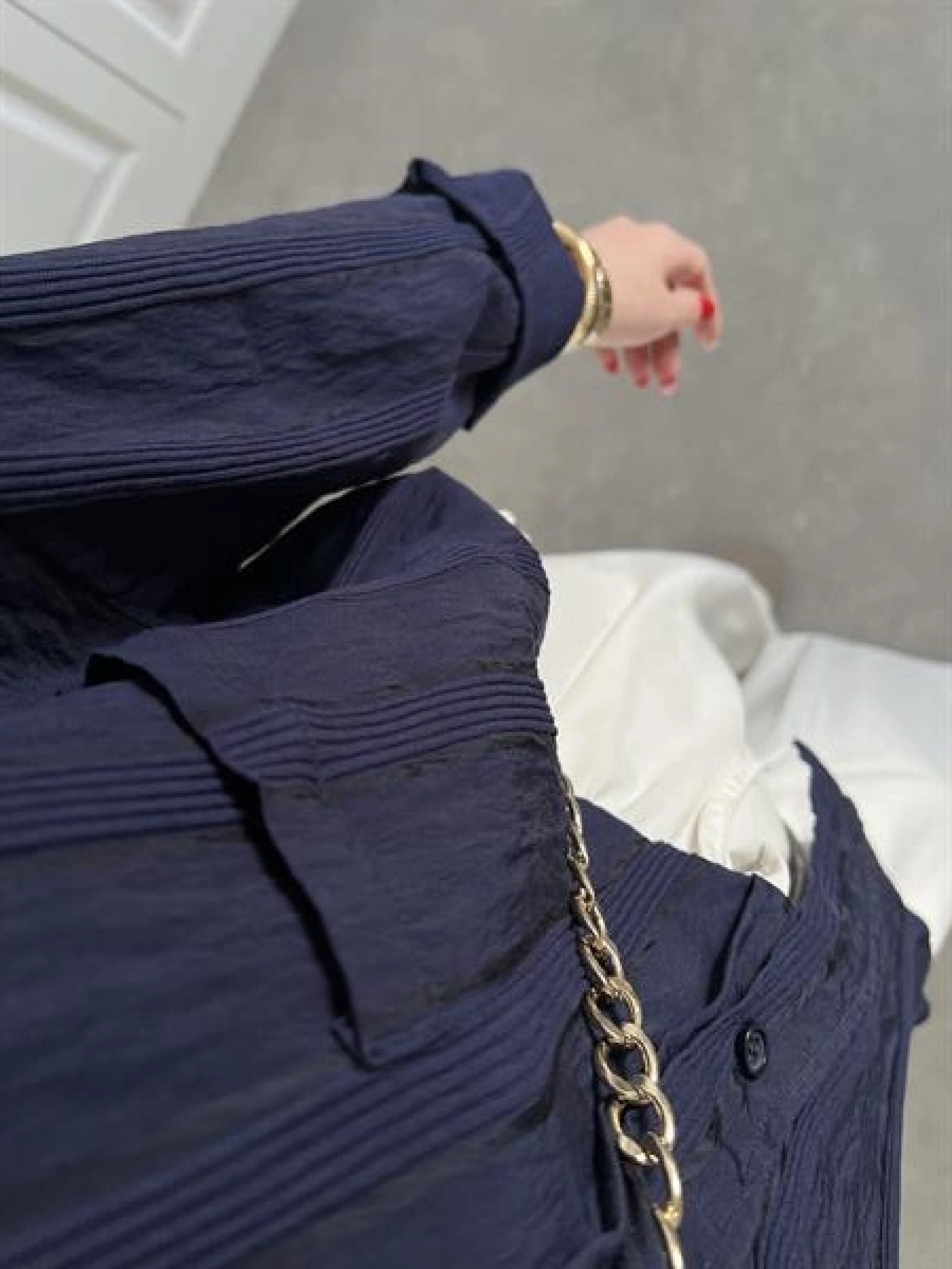 Dora Oversize Lacivert Tensel Gömlek