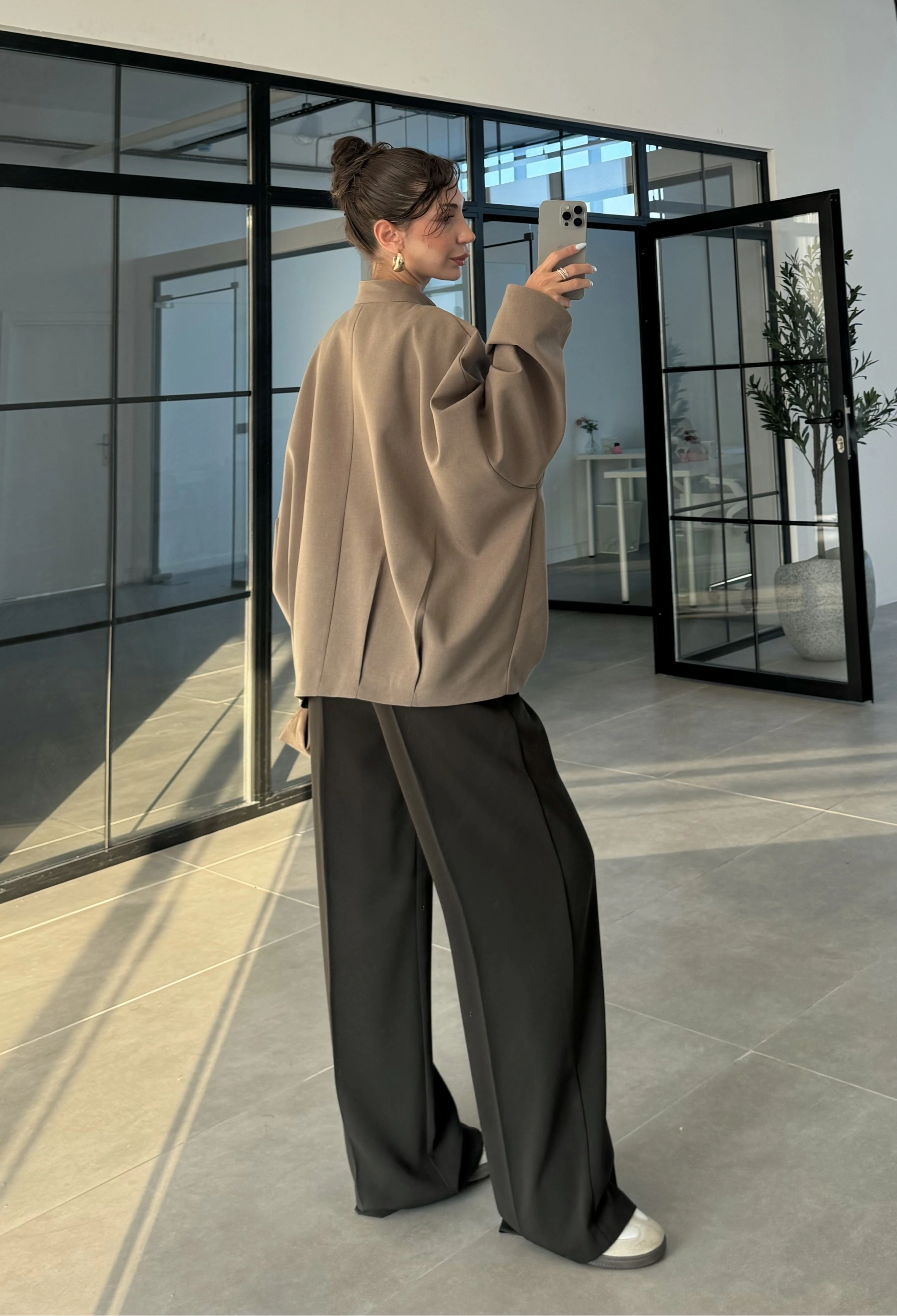 Ekstra Oversize Astarlı Haki Bamber Ceket