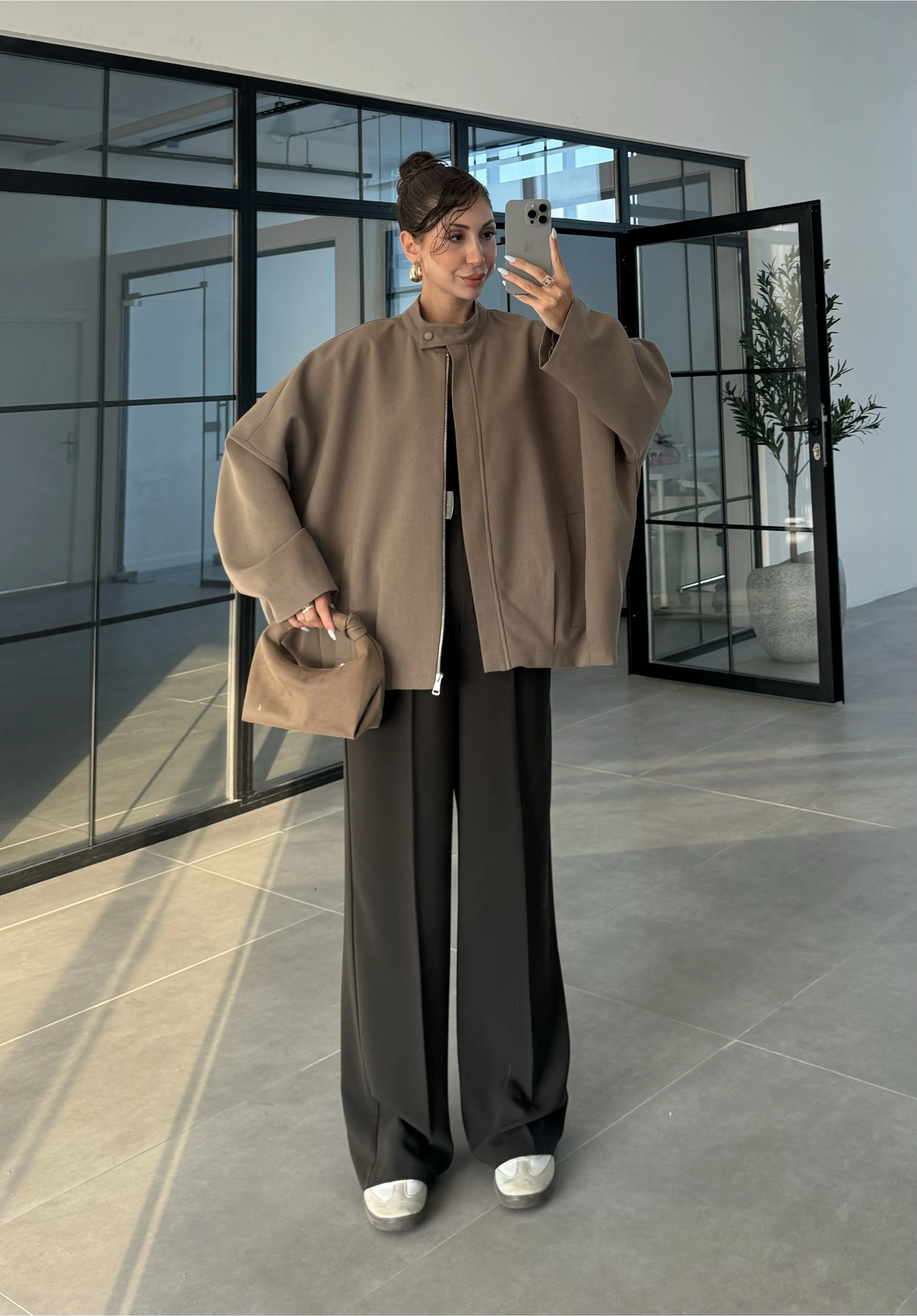 Ekstra Oversize Astarlı Haki Bamber Ceket