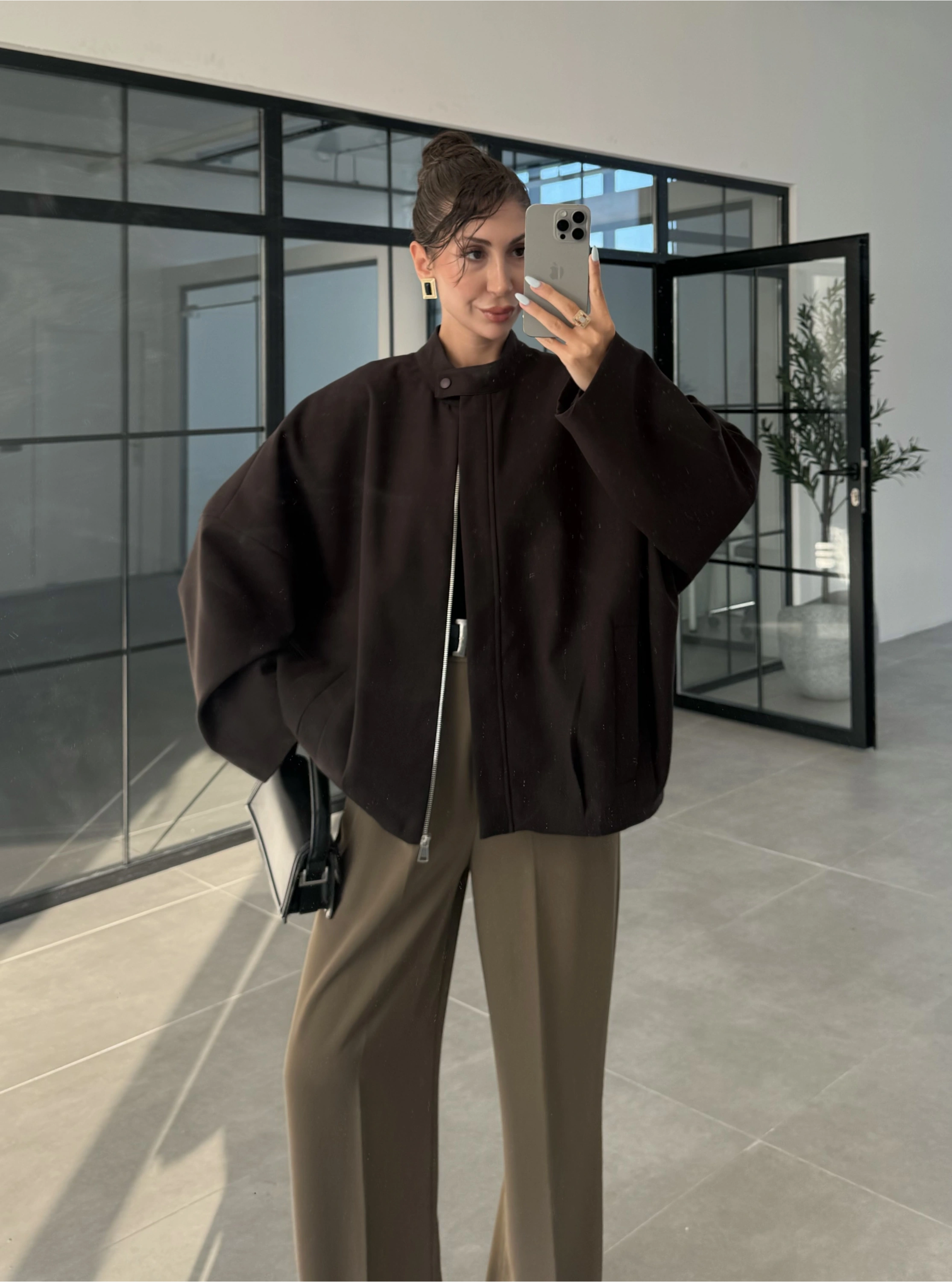 Ekstra Oversize Astarlı Kahve Bamber Ceket